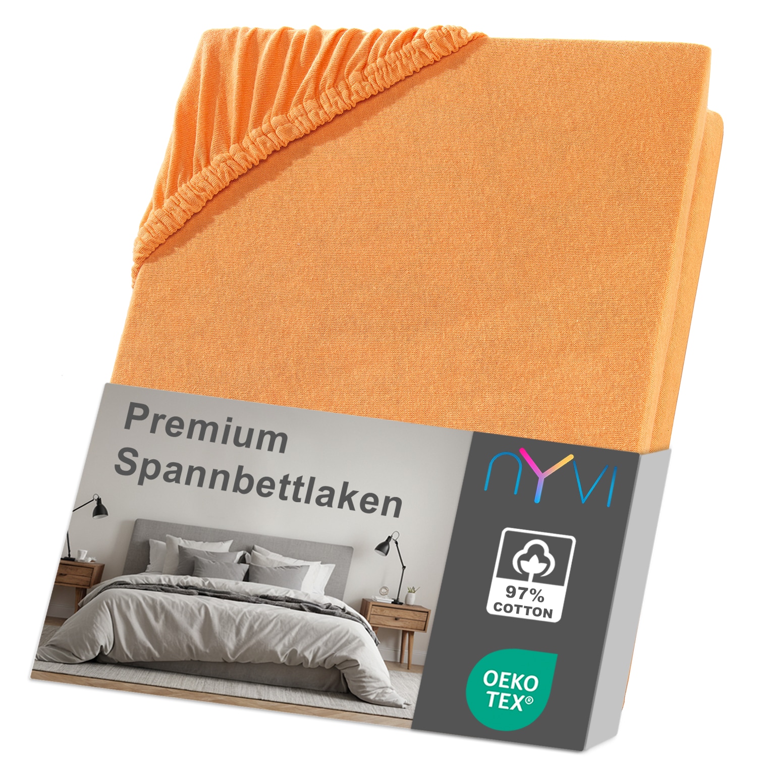 NYVI Spannbettlaken DreamScience Premium - Komfort Spannbetttuch, 190g/m&sup2;, Einlaufschutz, B&uuml;gelfrei, mit Gummizug Farbe:orange;Gr&ouml;&szlig;e:180 - 200x220 + 40 cm Boxspringbett 