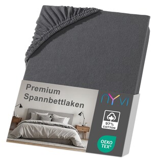NYVI Spannbettlaken DreamScience Premium - Komfort Spannbetttuch, 190g/m², Einlaufschutz, Bügelfrei, mit Gummizug Farbe:anthrazit;Größe:180 - 200x220 + 40 cm Boxspringbett 