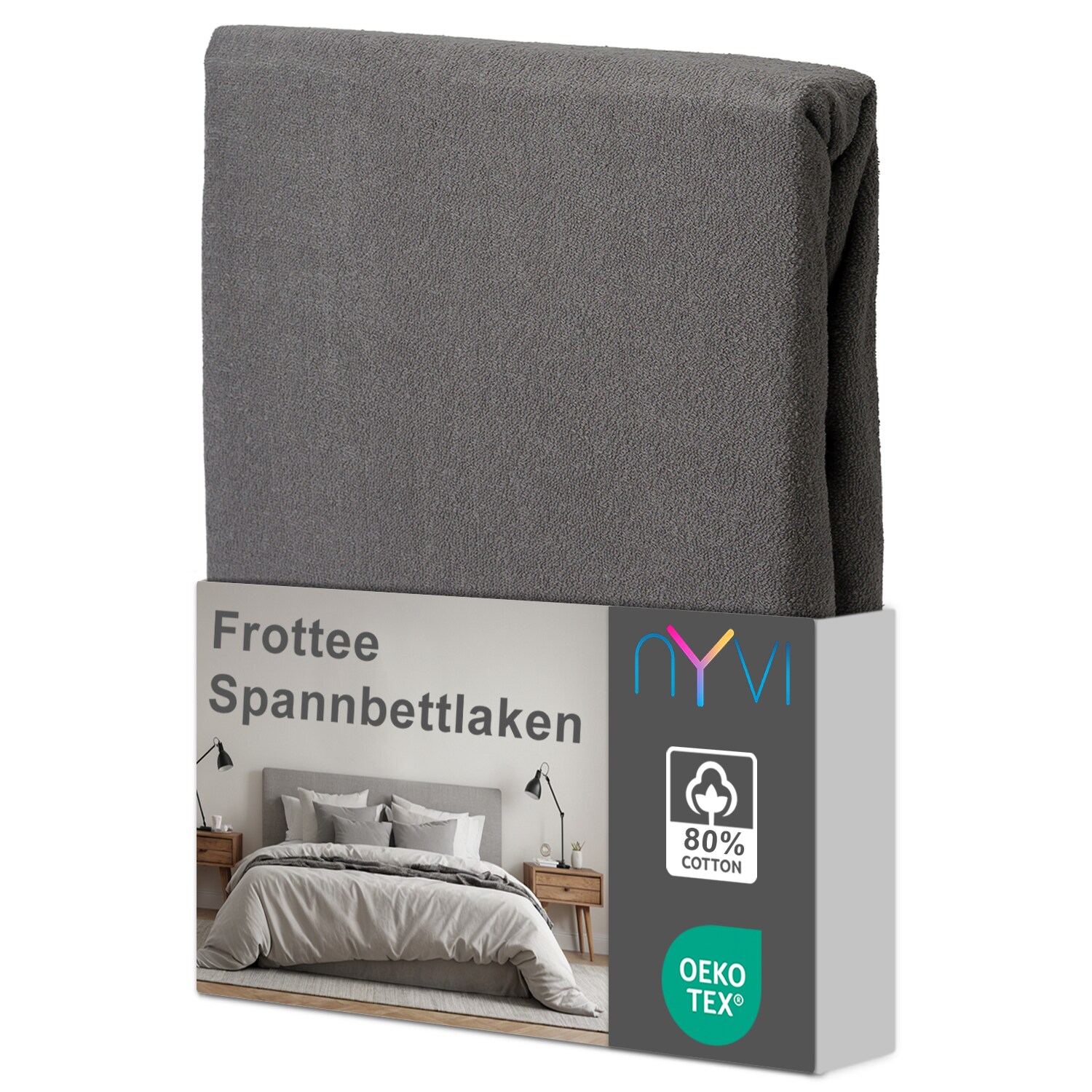 NYVI Spannbettlaken DreamScience Frottee - Warm und Kuschelig, hohe Feuchtigkeitsaufnahme, schnell trocknend - Frottier Spannbetttuch Bettlaken Farbe:grau;Gr&ouml;&szlig;e:90x200 - 100x200 cm 