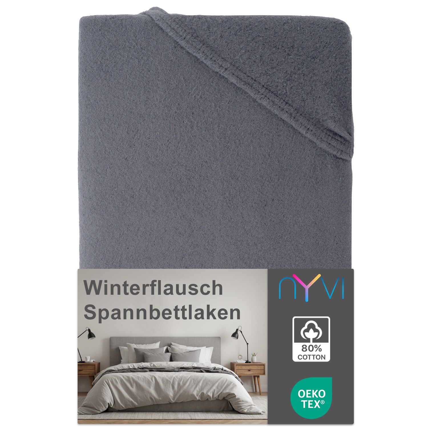 NYVI Spannbettlaken DreamScience Winterflausch f&uuml;r Matratzen bis 22 cm H&ouml;he - W&auml;rmendes & Kuschelweiches Winter Bettlaken Spannbetttuch Farbe:anthrazit;Gr&ouml;&szlig;e:90x200 - 100x200 cm 