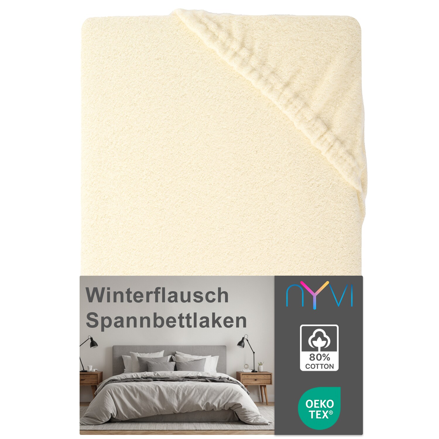 NYVI Spannbettlaken DreamScience Winterflausch f&uuml;r Matratzen bis 22 cm H&ouml;he - W&auml;rmendes & Kuschelweiches Winter Bettlaken Spannbetttuch Farbe:natur;Gr&ouml;&szlig;e:140x200 - 160x200 cm 