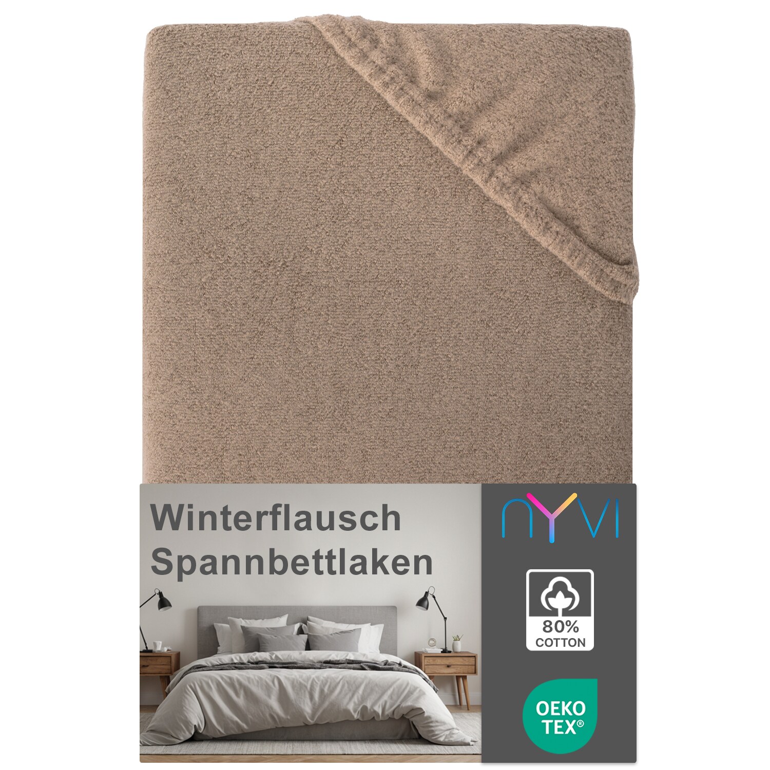 NYVI Spannbettlaken DreamScience Winterflausch f&uuml;r Matratzen bis 22 cm H&ouml;he - W&auml;rmendes & Kuschelweiches Winter Bettlaken Spannbetttuch Farbe:nougat;Gr&ouml;&szlig;e:140x200 - 160x200 cm 