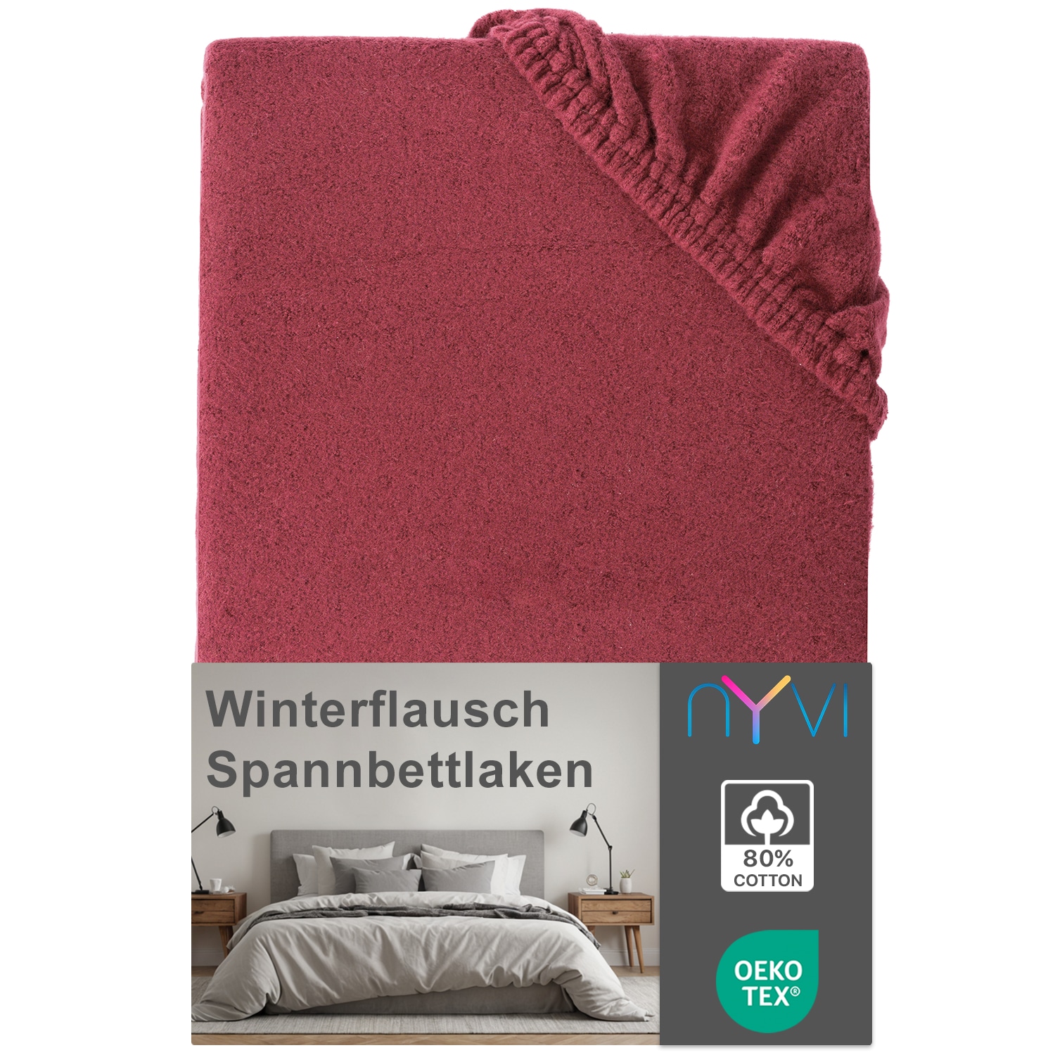 NYVI Spannbettlaken DreamScience Winterflausch f&uuml;r Matratzen bis 22 cm H&ouml;he - W&auml;rmendes & Kuschelweiches Winter Bettlaken Spannbetttuch Farbe:bordeaux;Gr&ouml;&szlig;e:180x200 - 200x200 cm - Bild 1