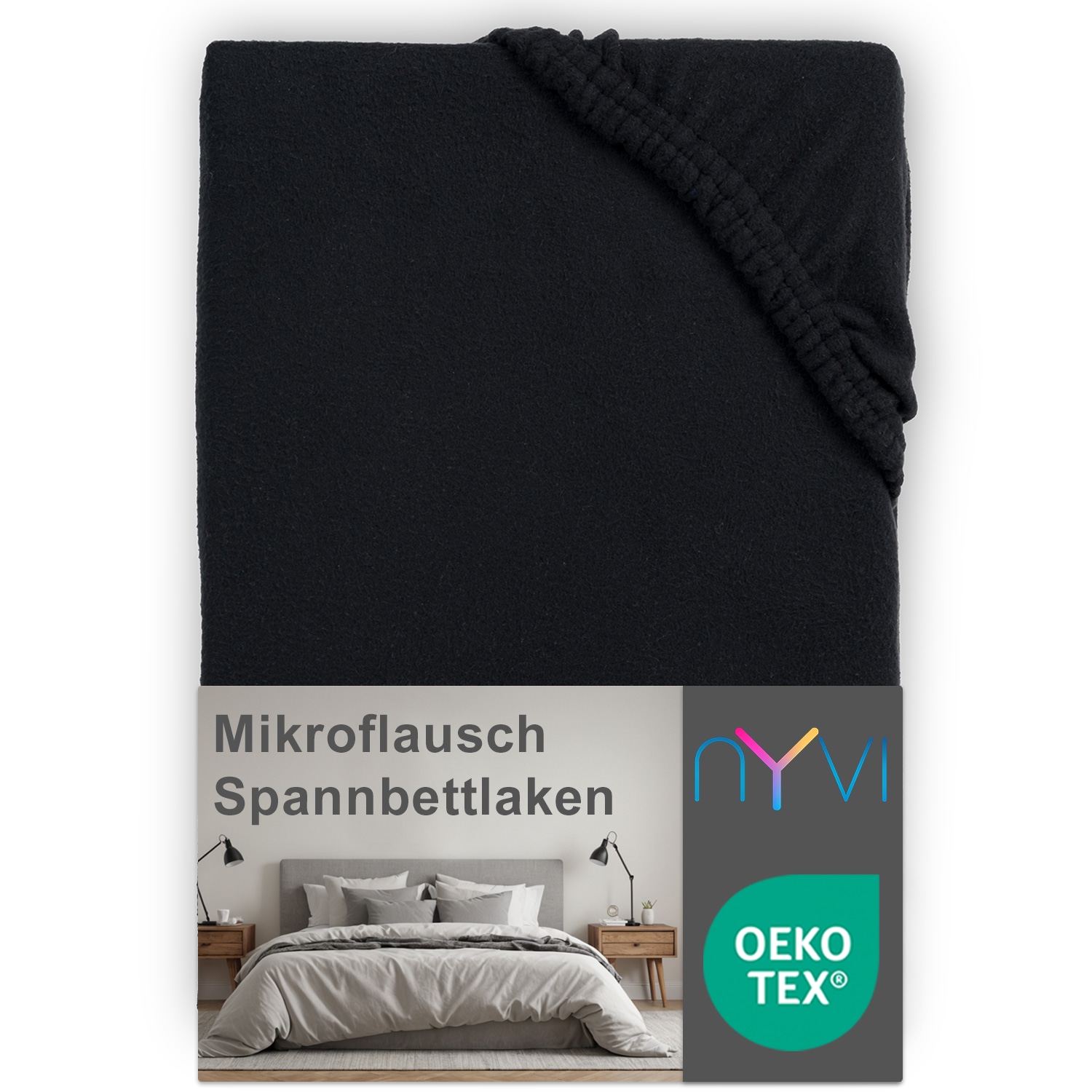 NYVI Spannbettlaken DreamScience Mikroflausch - Kuschelweiches & W&auml;rmendes Bettlaken Spannbetttuch Farbe:schwarz;Gr&ouml;&szlig;e:180 - 200x220 + 40 cm Boxspringbett 