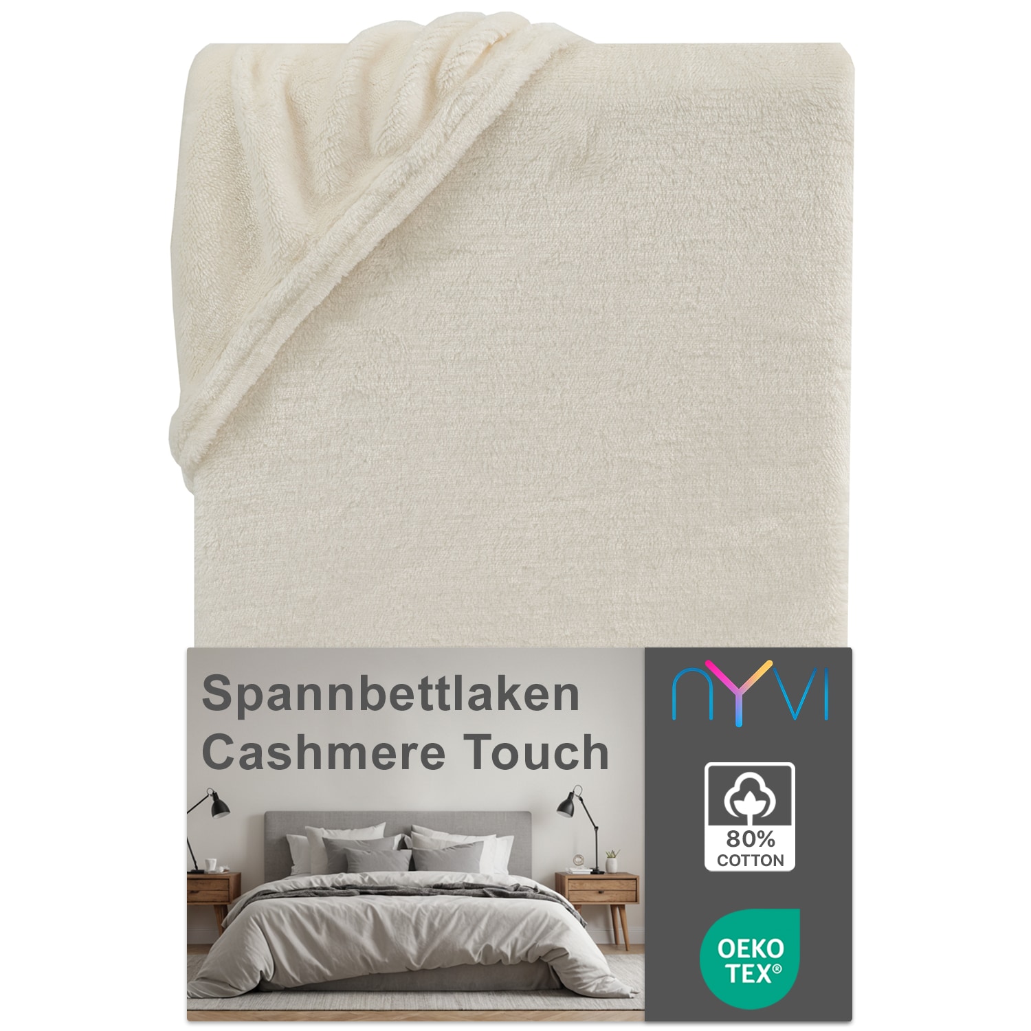 NYVI Spannbettlaken DreamScience Cashmere Touch Spannbetttuch - Kuschelweiches & W&auml;rmendes Bettlaken f&uuml;r Matratzenh&ouml;he bis zu 22 cm Farbe:natur;Gr&ouml;&szlig;e:90x200 - 100x200 cm 