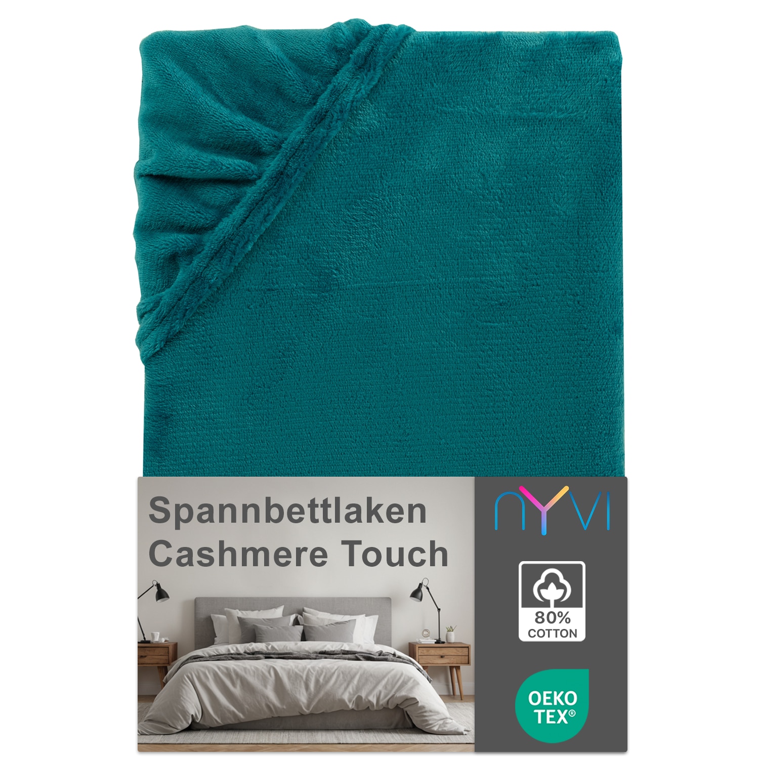 NYVI Spannbettlaken DreamScience Cashmere Touch Spannbetttuch - Kuschelweiches & W&auml;rmendes Bettlaken f&uuml;r Matratzenh&ouml;he bis zu 22 cm Farbe:petrol;Gr&ouml;&szlig;e:90x200 - 100x200 cm 