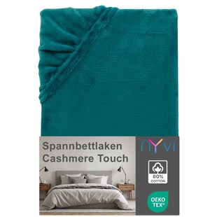 NYVI Spannbettlaken DreamScience Cashmere Touch Spannbetttuch - Kuschelweiches & Wärmendes Bettlaken für Matratzenhöhe bis zu 22 cm Farbe:petrol;Größe:90x200 - 100x200 cm 