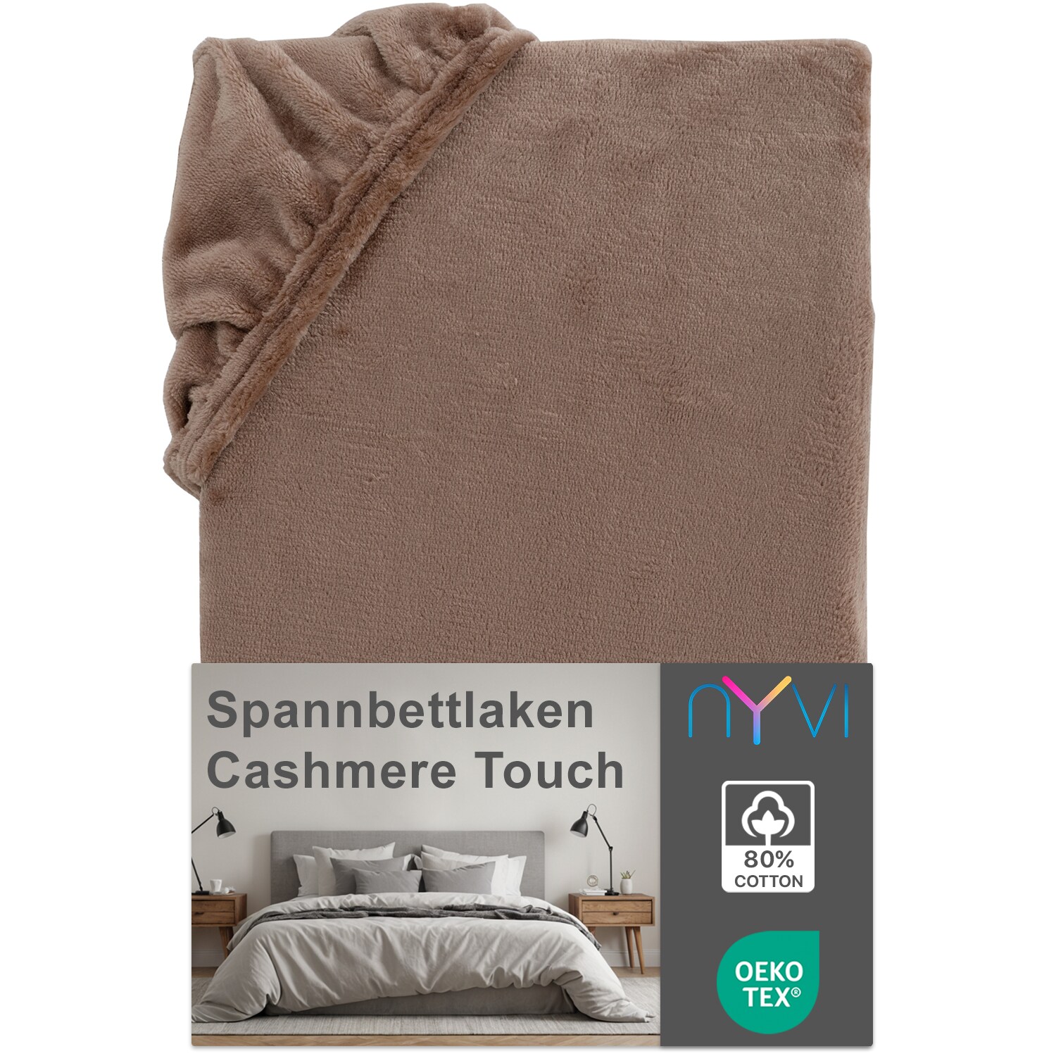 NYVI Spannbettlaken DreamScience Cashmere Touch Spannbetttuch - Kuschelweiches & W&auml;rmendes Bettlaken f&uuml;r Matratzenh&ouml;he bis zu 22 cm Farbe:nougat;Gr&ouml;&szlig;e:90x200 - 100x200 cm 