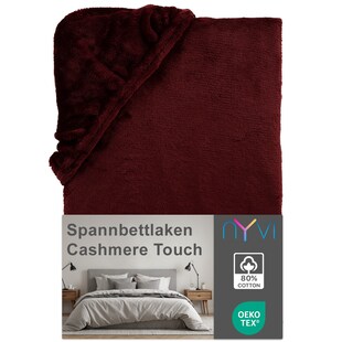 NYVI Spannbettlaken DreamScience Cashmere Touch Spannbetttuch - Kuschelweiches & Wärmendes Bettlaken für Matratzenhöhe bis zu 22 cm Farbe:bordeaux;Größe:180x200 - 200x200 cm 
