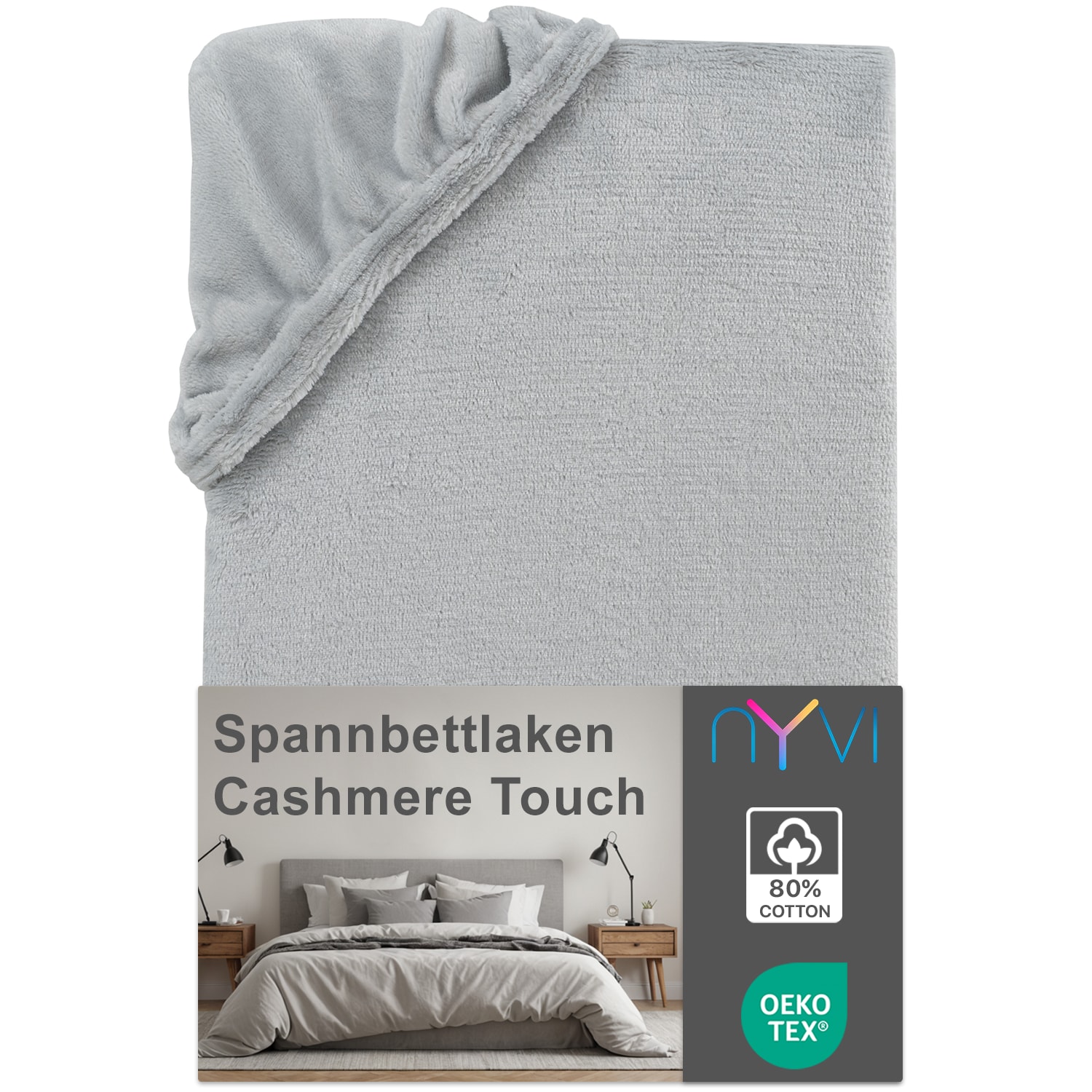 NYVI Spannbettlaken DreamScience Cashmere Touch Spannbetttuch - Kuschelweiches & W&auml;rmendes Bettlaken f&uuml;r Matratzenh&ouml;he bis zu 22 cm Farbe:silber;Gr&ouml;&szlig;e:180x200 - 200x200 cm 