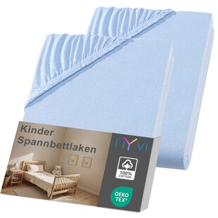 NYVI Kinder Spannbettlaken Junior für Kinderbettmatratzen bis 12cm Höhe - Weich & Anschmiegsam, Rundumgummizug, Bügelfrei Farbe:hellblau;Größe:70x140 cm (2er Pack) 