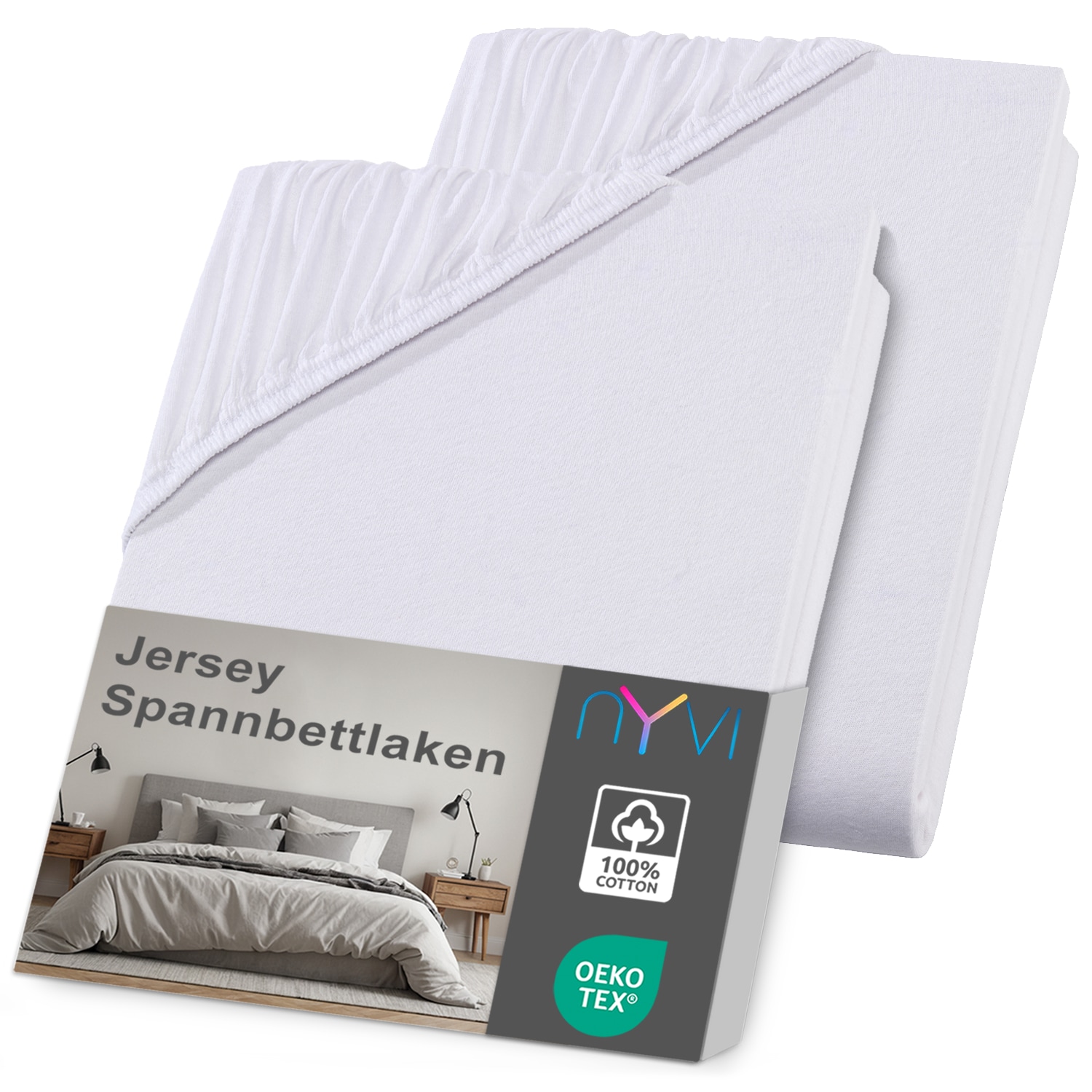 NYVI Jersey Spannbettlaken DreamScience f&uuml;r Matratzen bis 22 cm H&ouml;he - Weich & Anschmiegsam, Rundumgummizug, B&uuml;gelfrei Farbe:wei&szlig;;Gr&ouml;&szlig;e:120x200 - 130x200 cm (2er Pack) 