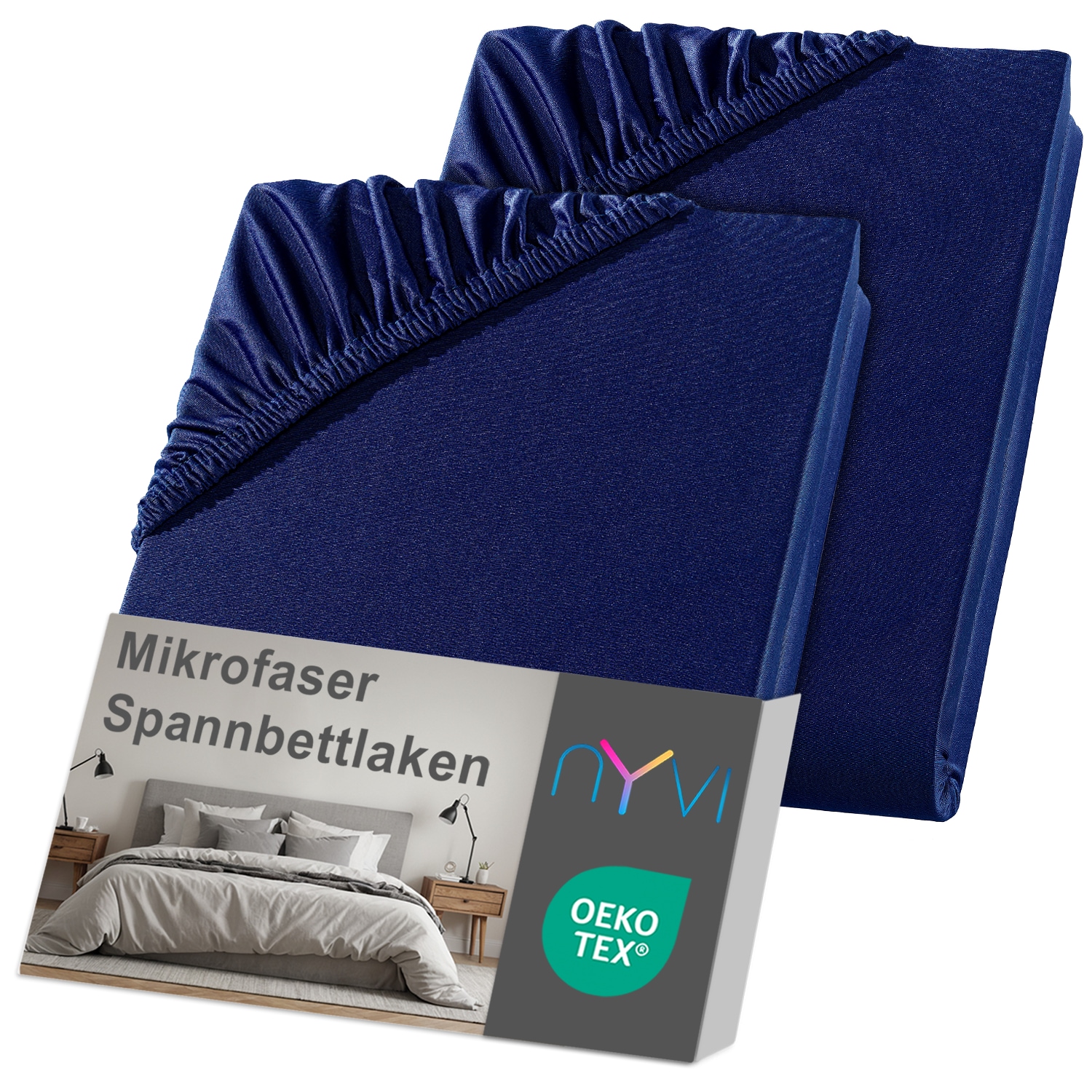 NYVI Spannbettlaken DreamScience Mikrofaser - Weich & Anschmiegsam, Rundumgummizug, B&uuml;gelfrei Farbe:navyblau;Gr&ouml;&szlig;e:90x200 - 100x200 cm (2er Pack) - Bild 1