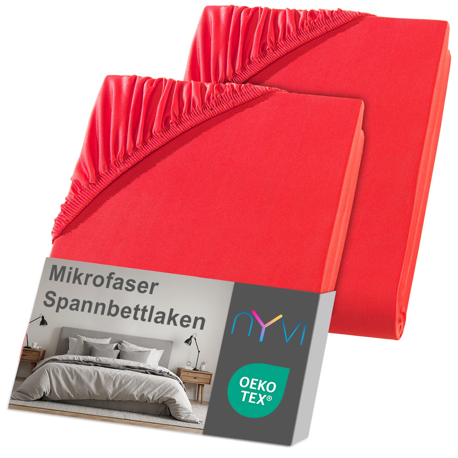 NYVI Spannbettlaken DreamScience Mikrofaser - Weich & Anschmiegsam, Rundumgummizug, B&uuml;gelfrei Farbe:rot;Gr&ouml;&szlig;e:180x200 - 200x200 cm (2er Pack) 