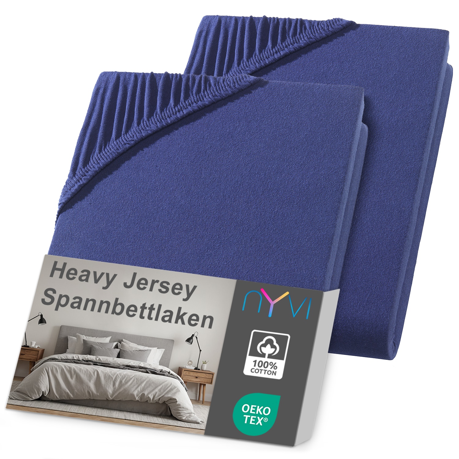 NYVI Spannbettlaken DreamScience Heavy Jersey  - Spannbetttuch, Formstabil, 160g/m&sup2;, Rundum-Gummizug, B&uuml;gelfrei Farbe:navyblau;Gr&ouml;&szlig;e:180x200 - 200x200 cm (2er Pack) 