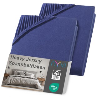NYVI Spannbettlaken DreamScience Heavy Jersey  - Spannbetttuch, Formstabil, 160g/m², Rundum-Gummizug, Bügelfrei Farbe:navyblau;Größe:180x200 - 200x200 cm (2er Pack) 
