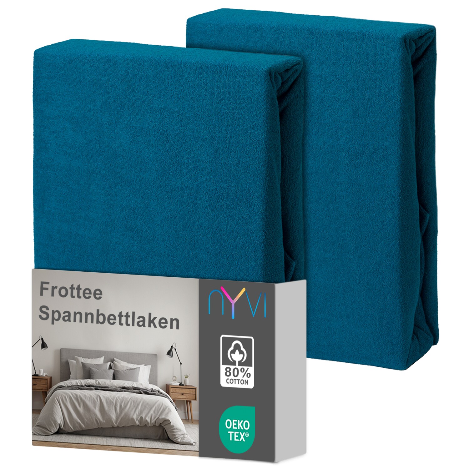 NYVI Spannbettlaken DreamScience Frottee - Warm und Kuschelig, hohe Feuchtigkeitsaufnahme, schnell trocknend - Frottier Spannbetttuch Bettlaken Farbe:petrol;Gr&ouml;&szlig;e:90x200 - 100x200 cm (2er Pack) 