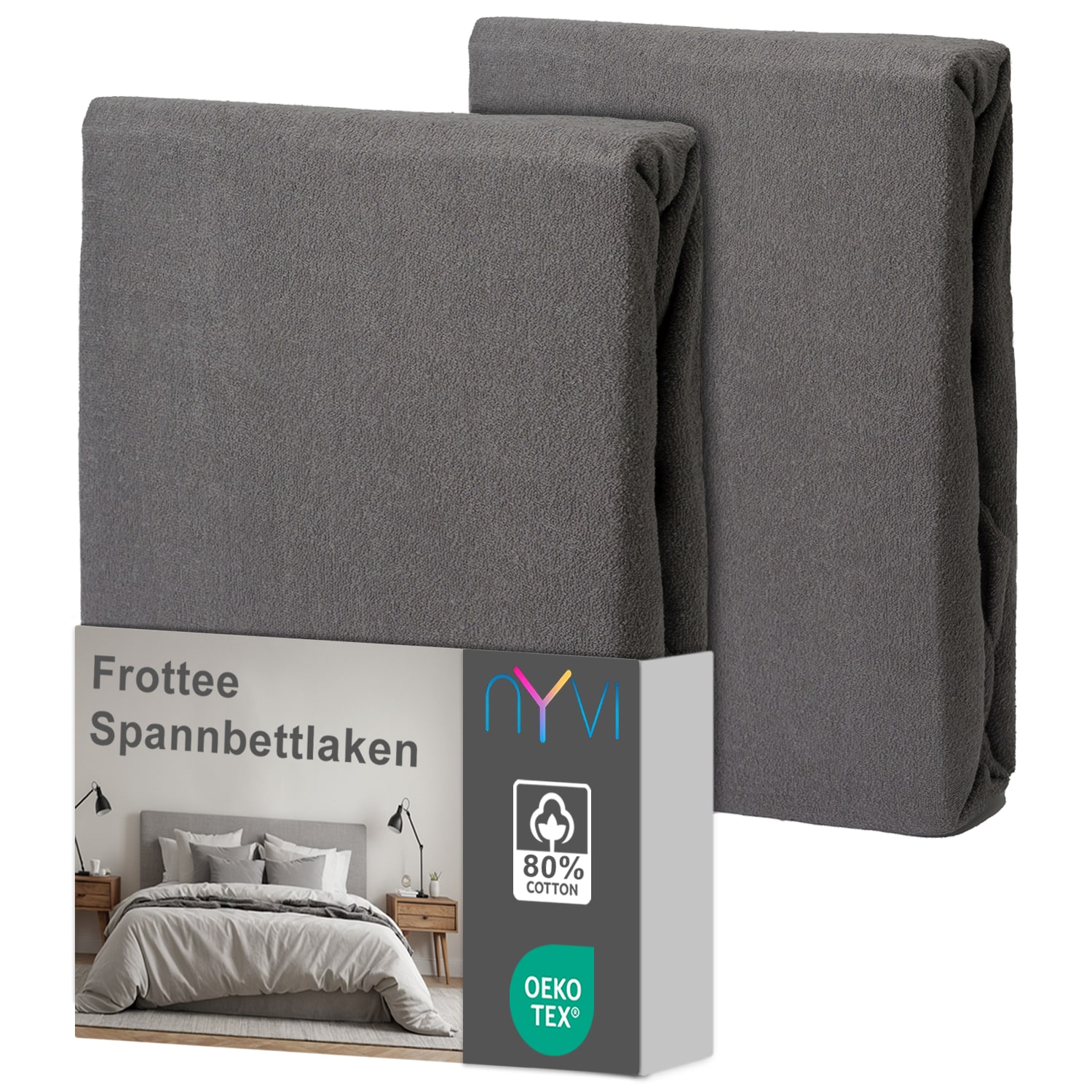 NYVI Spannbettlaken DreamScience Frottee - Warm und Kuschelig, hohe Feuchtigkeitsaufnahme, schnell trocknend - Frottier Spannbetttuch Bettlaken Farbe:grau;Gr&ouml;&szlig;e:140x200 - 160x200 cm (2er Pack) 