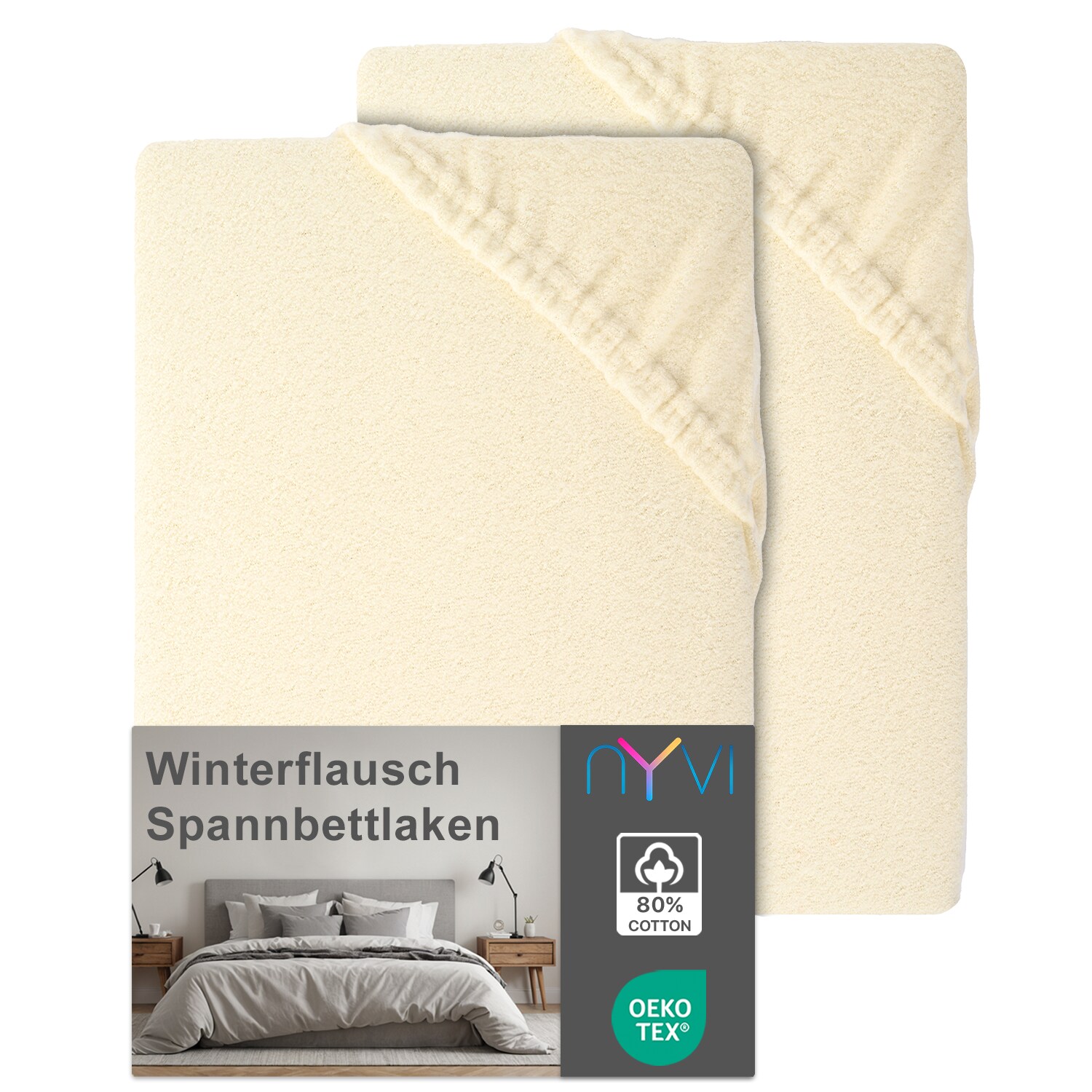 NYVI Spannbettlaken DreamScience Winterflausch f&uuml;r Matratzen bis 22 cm H&ouml;he - W&auml;rmendes & Kuschelweiches Winter Bettlaken Spannbetttuch Farbe:natur;Gr&ouml;&szlig;e:140x200 - 160x200 cm (2er Pack) 