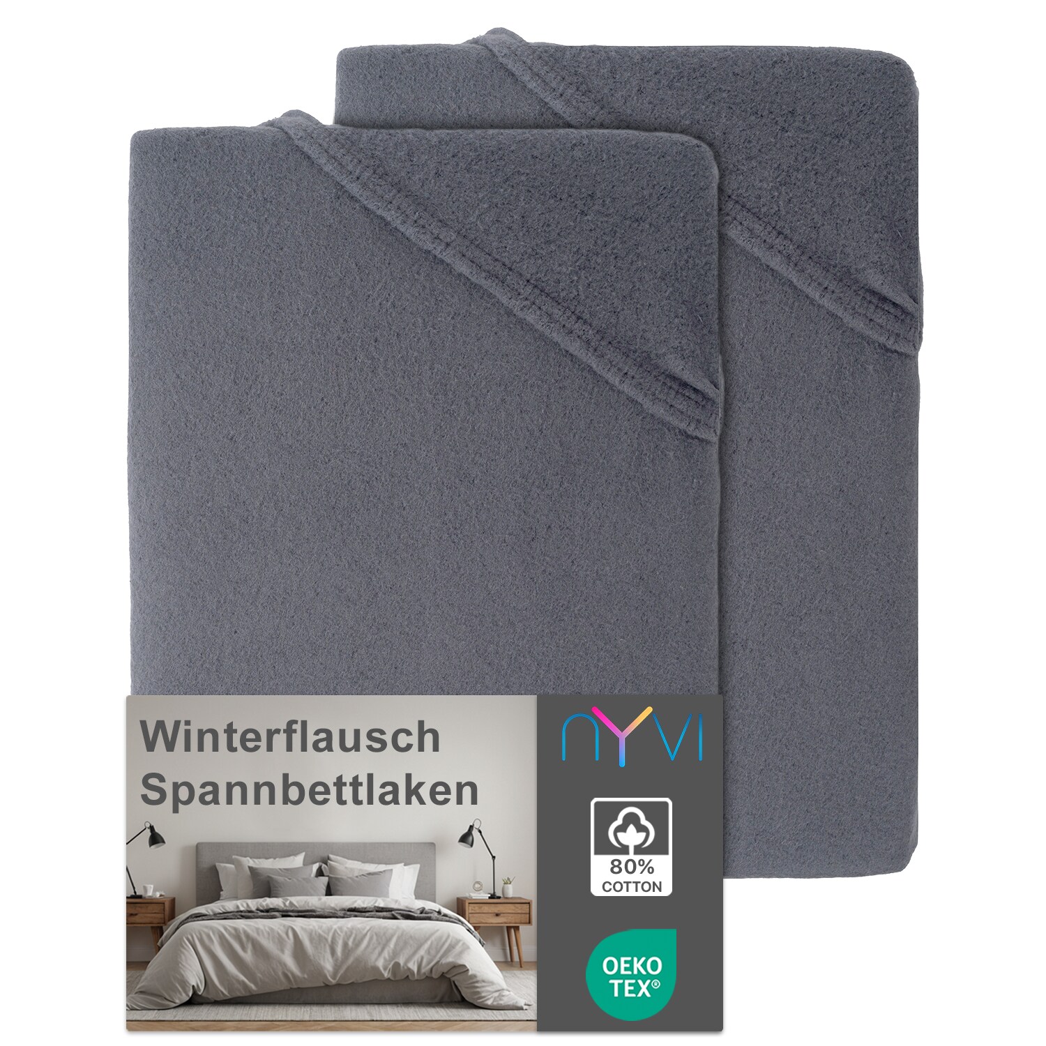 NYVI Spannbettlaken DreamScience Winterflausch f&uuml;r Matratzen bis 22 cm H&ouml;he - W&auml;rmendes & Kuschelweiches Winter Bettlaken Spannbetttuch Farbe:anthrazit;Gr&ouml;&szlig;e:140x200 - 160x200 cm (2er Pack) 