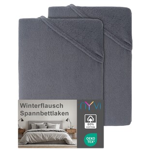NYVI Spannbettlaken DreamScience Winterflausch für Matratzen bis 22 cm Höhe - Wärmendes & Kuschelweiches Winter Bettlaken Spannbetttuch Farbe:anthrazit;Größe:140x200 - 160x200 cm (2er Pack) 