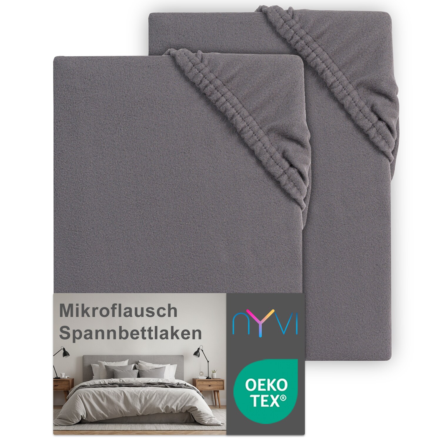 NYVI Spannbettlaken DreamScience Mikroflausch - Kuschelweiches & W&auml;rmendes Bettlaken Spannbetttuch Farbe:anthrazit;Gr&ouml;&szlig;e:140x200 - 160x200 cm (2er Pack) 