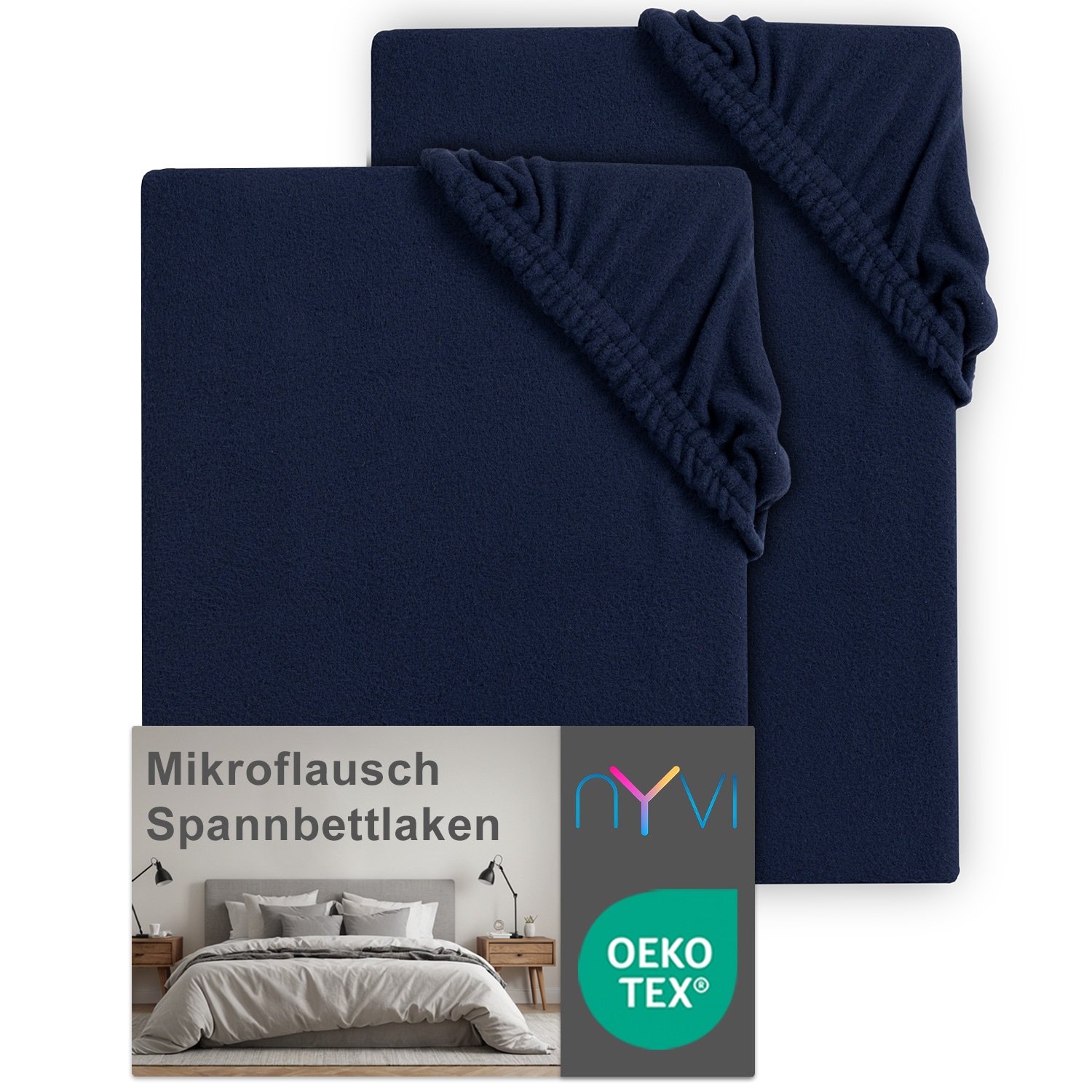 NYVI Spannbettlaken DreamScience Mikroflausch - Kuschelweiches & W&auml;rmendes Bettlaken Spannbetttuch Farbe:navy;Gr&ouml;&szlig;e:180x200 - 200x200 cm (2er Pack) 