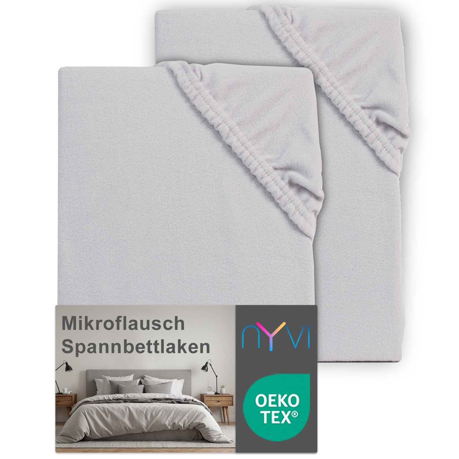 NYVI Spannbettlaken DreamScience Mikroflausch - Kuschelweiches & W&auml;rmendes Bettlaken Spannbetttuch Farbe:silber;Gr&ouml;&szlig;e:180 - 200x220 + 40 cm Boxspringbett (2er Pack) 