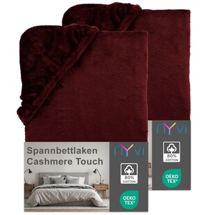 NYVI Spannbettlaken DreamScience Cashmere Touch Spannbetttuch - Kuschelweiches & Wärmendes Bettlaken für Matratzenhöhe bis zu 22 cm Farbe:bordeaux;Größe:140x200 - 160x200 cm (2er Pack) 