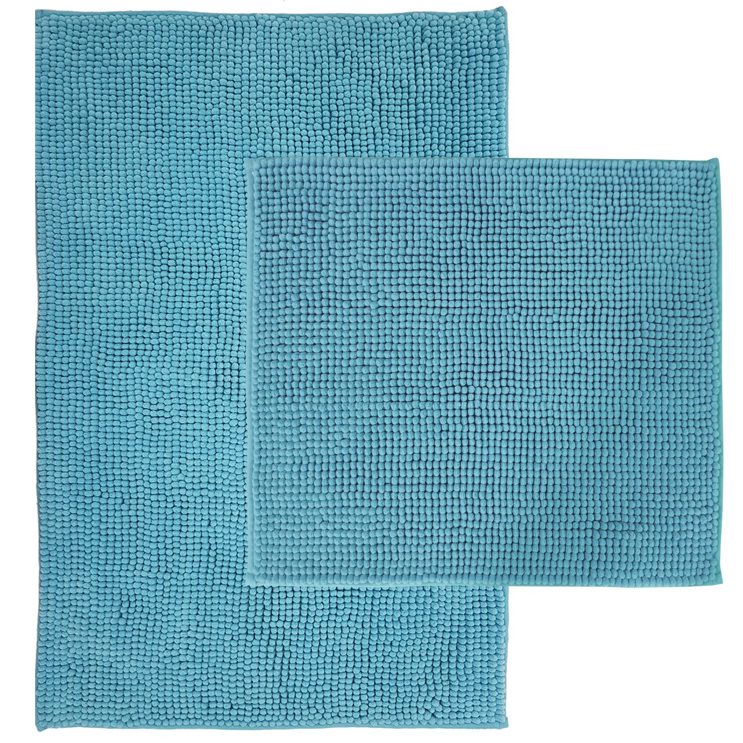 NYVI Badematte NYVISpa Chenille Rechteckig - Badezimmerteppich - Rutschfest, Saugf&auml;hig, Schnell Trocknend, Fu&szlig;bodenheizung geeignet, Waschbar, Weich Farbe:Aqua;Gr&ouml;&szlig;e:Set 45x50 + 50x80 cm 