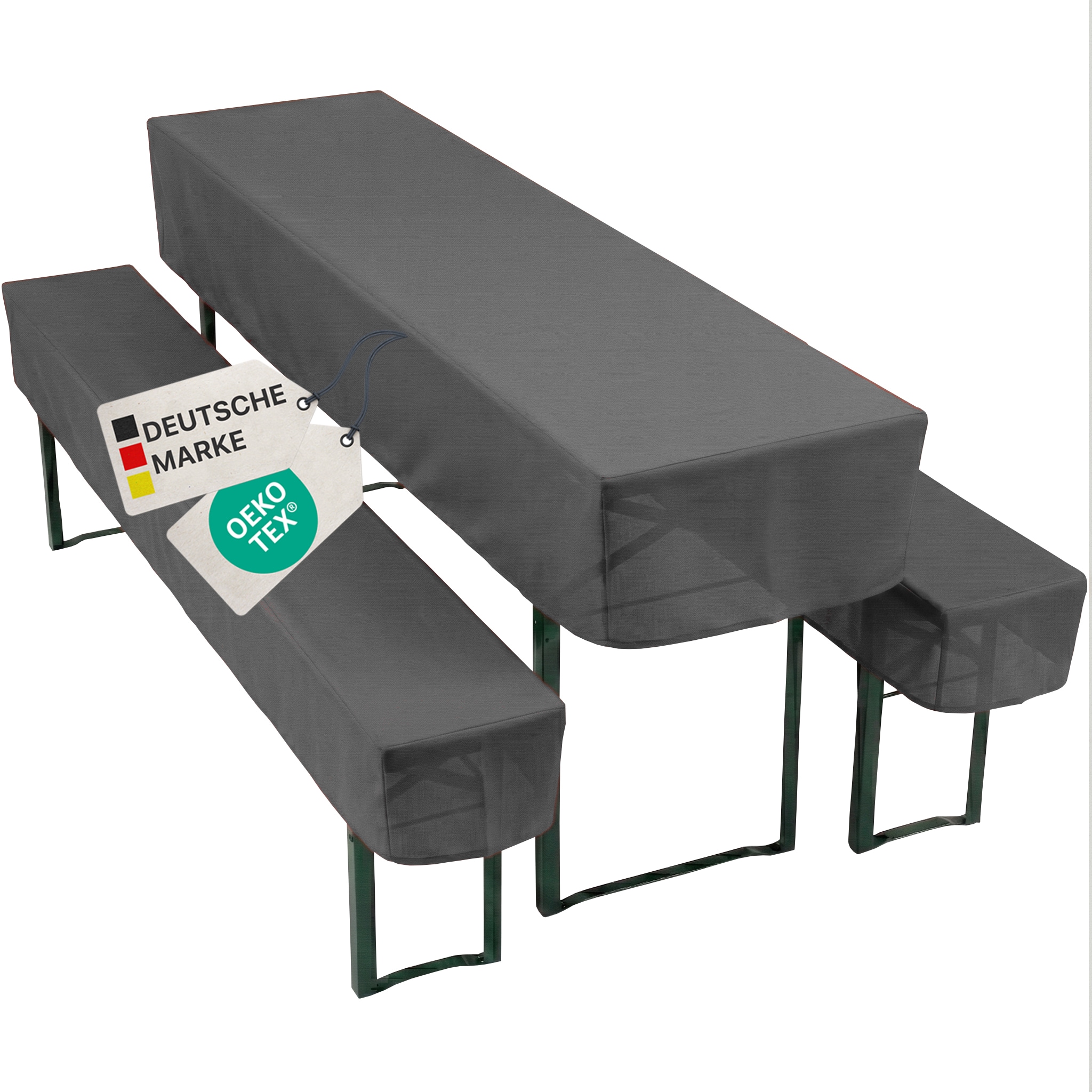 NYVI Biertischhussen Set NYVIGala - 3-teiliges Hussen-Set f&uuml;r Bierzeltgarnitur - Tischhusse & 2 Bierbankhussen f&uuml;r 220x25 cm Sitzb&auml;nke Farbe:Anthrazit;Gr&ouml;&szlig;e:50x220 cm + 2x 25x220 cm 
