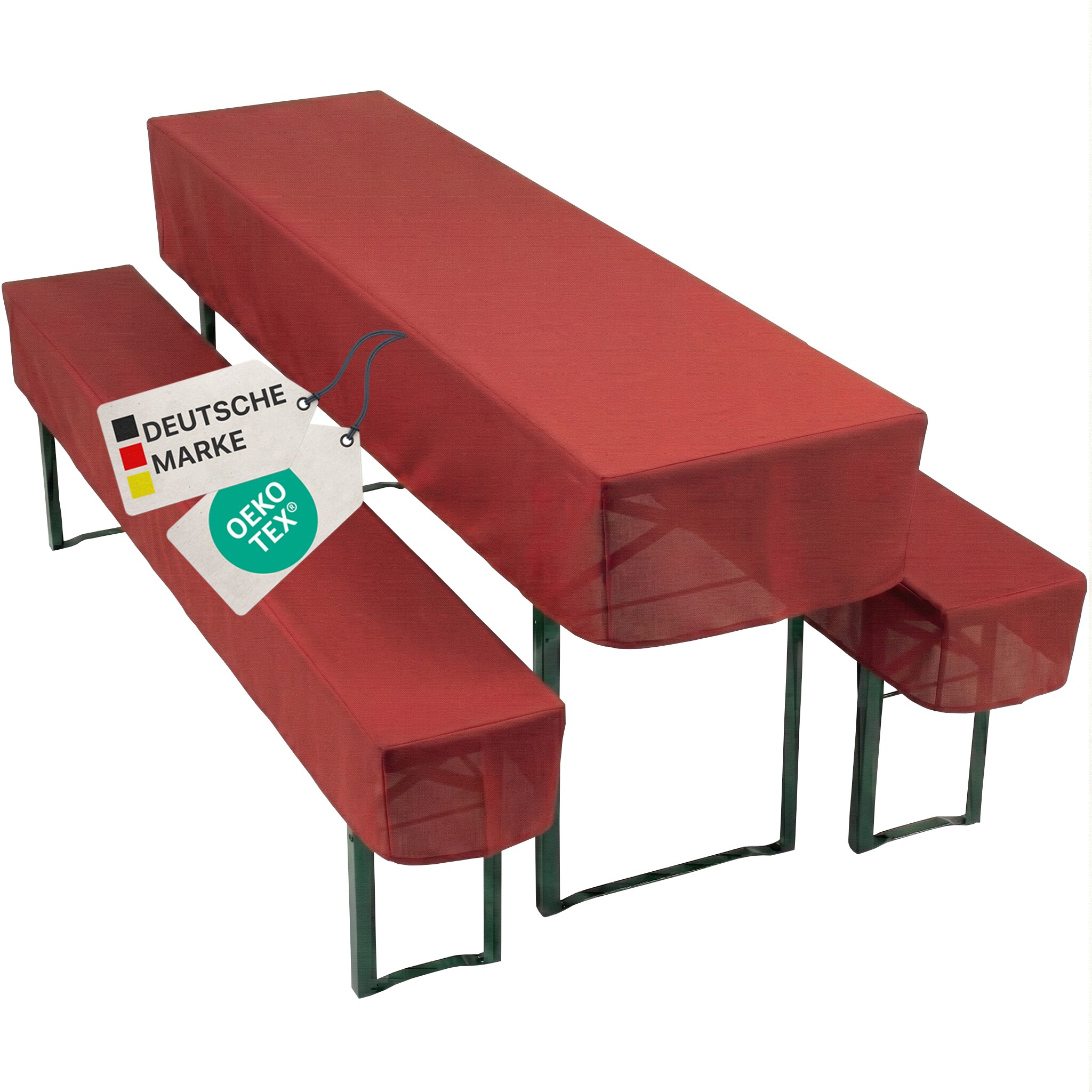 NYVI Biertischhussen Set NYVIGala - 3-teiliges Hussen-Set f&uuml;r Bierzeltgarnitur - Tischhusse & 2 Bierbankhussen f&uuml;r 220x25 cm Sitzb&auml;nke Farbe:Rot;Gr&ouml;&szlig;e:70x220 cm + 2x 25x220 cm 