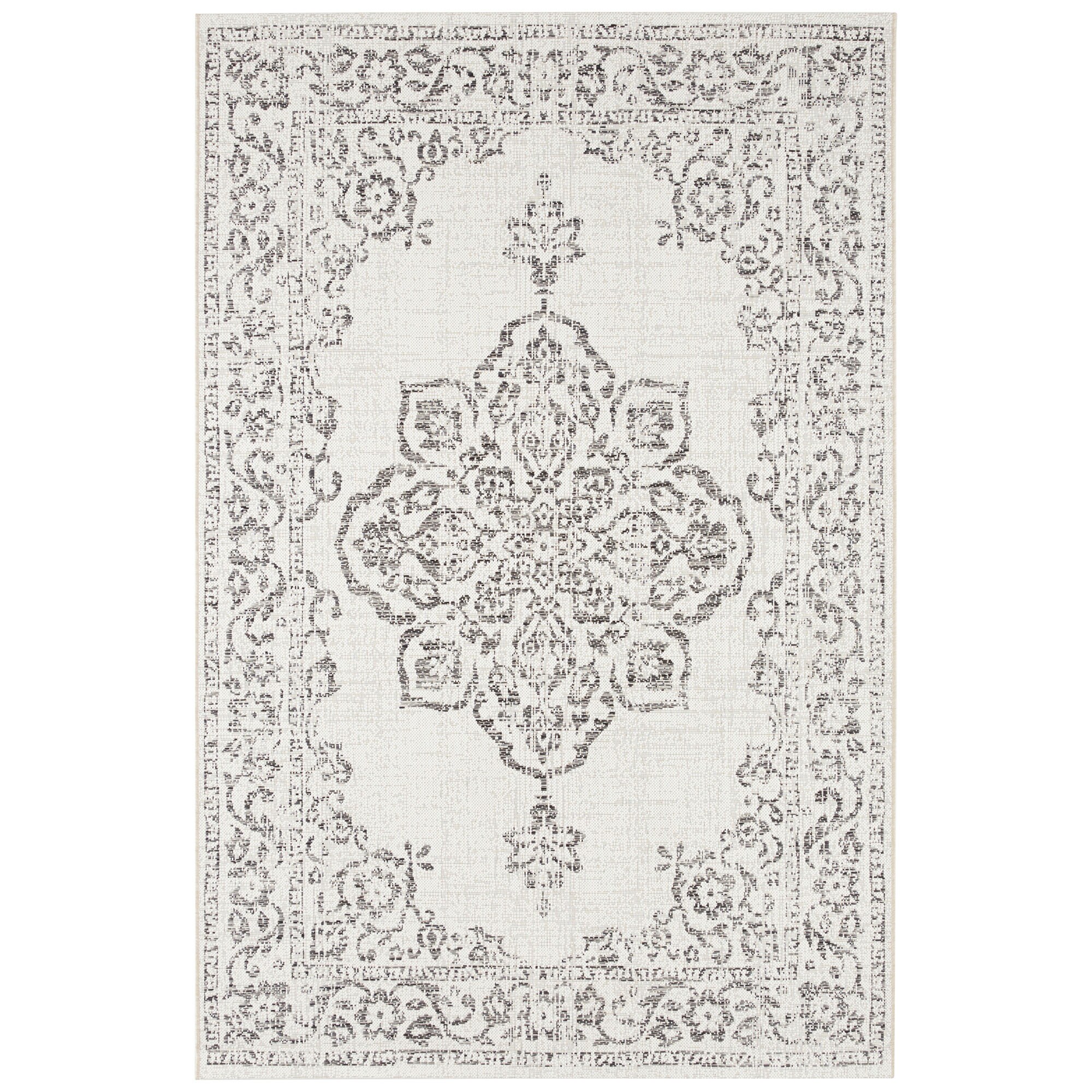 NYVI Teppich Beach - Wetterfest, Wasserbest&auml;ndig, F&uuml;r Innen und Au&szlig;en Gr&ouml;&szlig;e:80x150 cm;Farbe:Creme Grau Anthrazit 