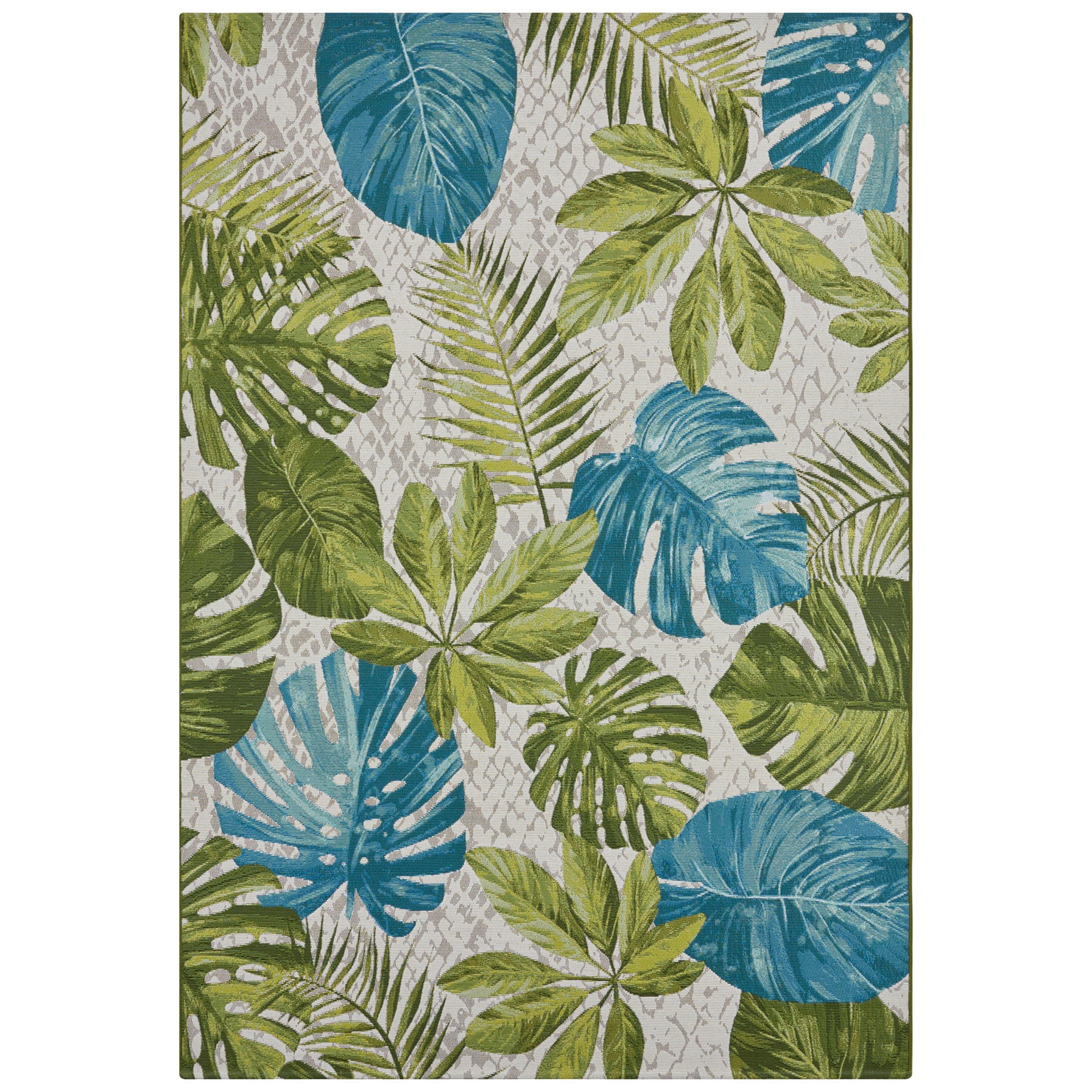 NYVI Teppich Flair - Wetterfest, UV-best&auml;ndig, f&uuml;r Innen und Au&szlig;en Gr&ouml;&szlig;e:120x180 cm;Farbe:Turquoise Green Leaves 