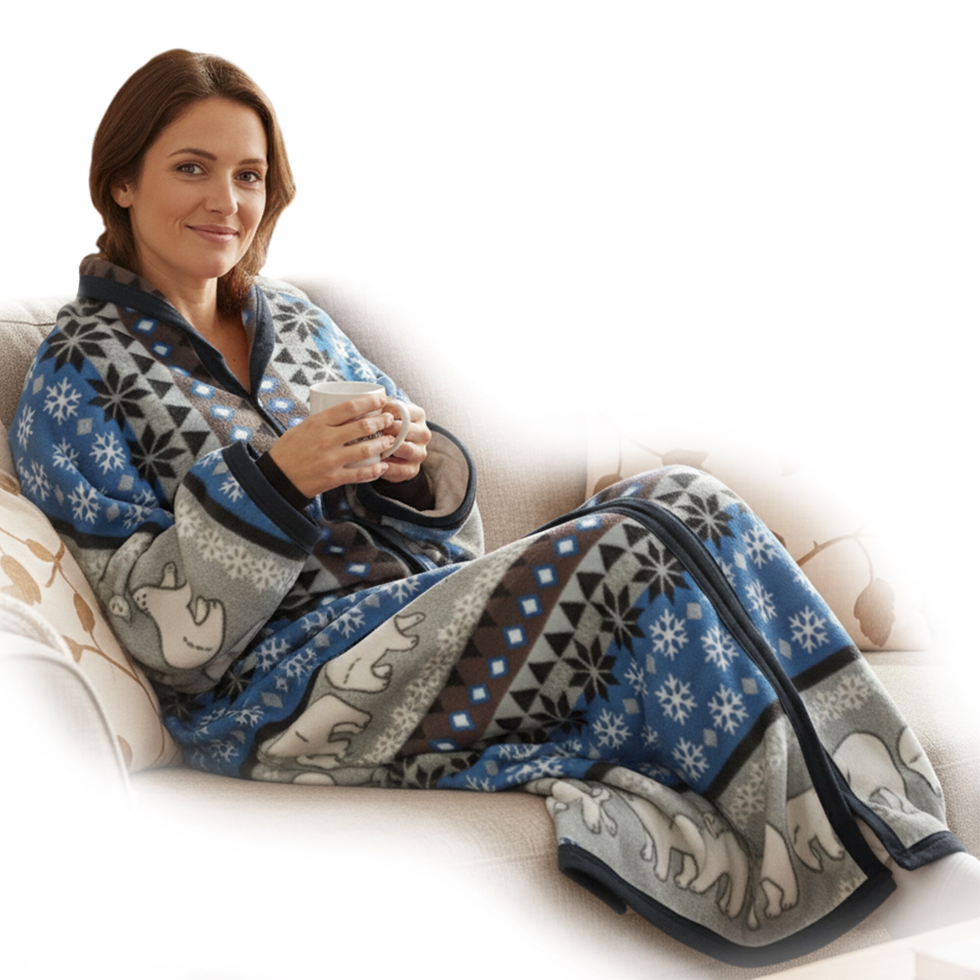 NYVI &Auml;rmeldecke CozyBear - Kuscheldecke mit &Auml;rmeln - TV Blanket mit Rei&szlig;verschluss f&uuml;r Erwachsene & Kinder - TV Decke mit &Auml;rmeln Farbe:Blau;Anzahl:1 