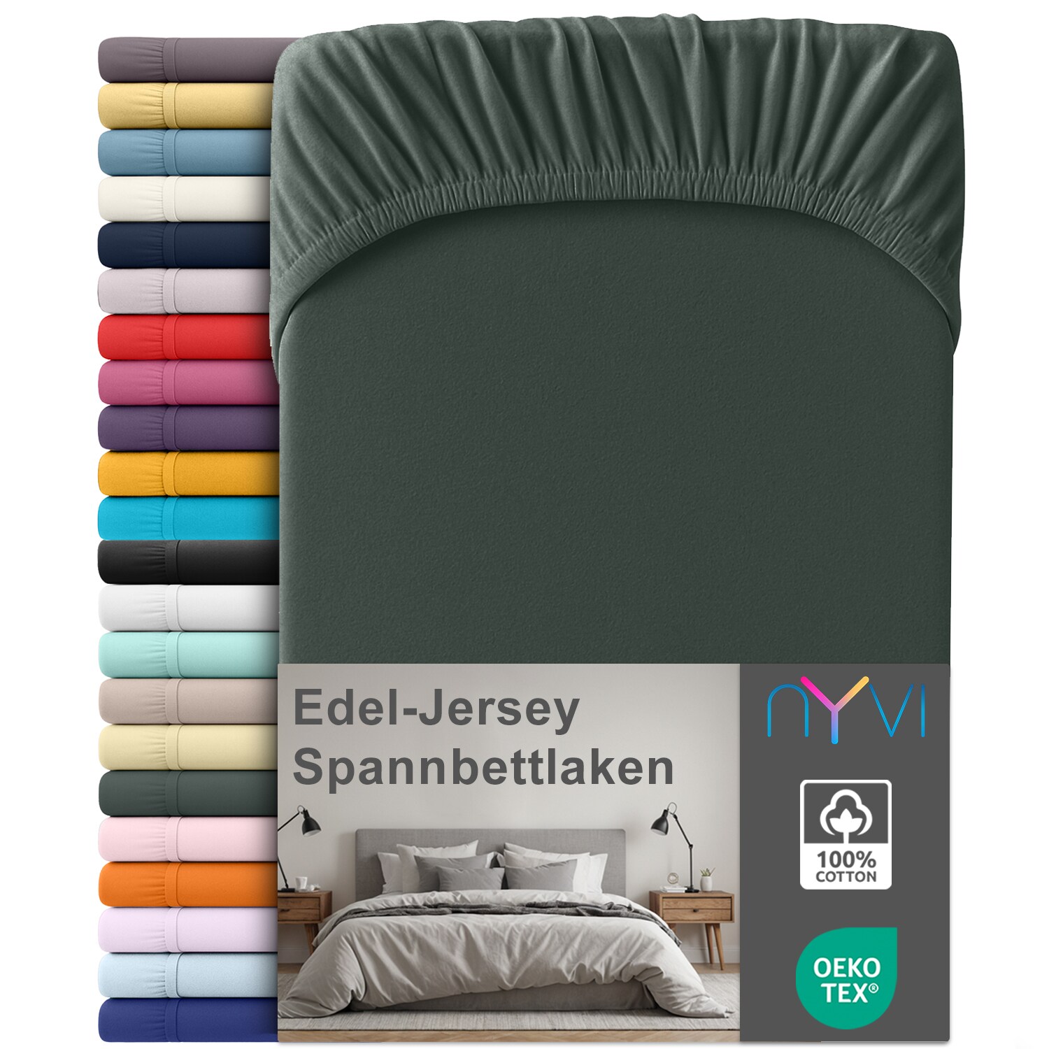 NYVI Edel Jersey Spannbettlaken Deluxe f&uuml;r Matratzen bis 25 cm Stegh&ouml;he - 100% Baumwolle supergek&auml;mmt, 140g/m&sup2;, Rundumgummizug Farbe:Anthrazit;Gr&ouml;&szlig;e:180-200 x 200 cm 