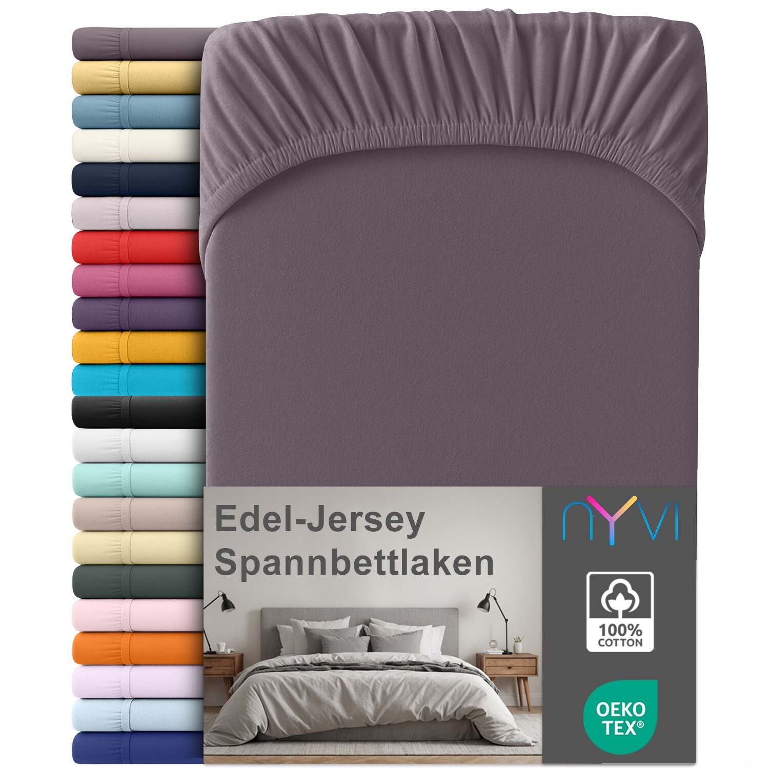 NYVI Edel Jersey Spannbettlaken Deluxe f&uuml;r Matratzen bis 25 cm Stegh&ouml;he - 100% Baumwolle supergek&auml;mmt, 140g/m&sup2;, Rundumgummizug Farbe:Graphit;Gr&ouml;&szlig;e:90-100 x 200 cm 