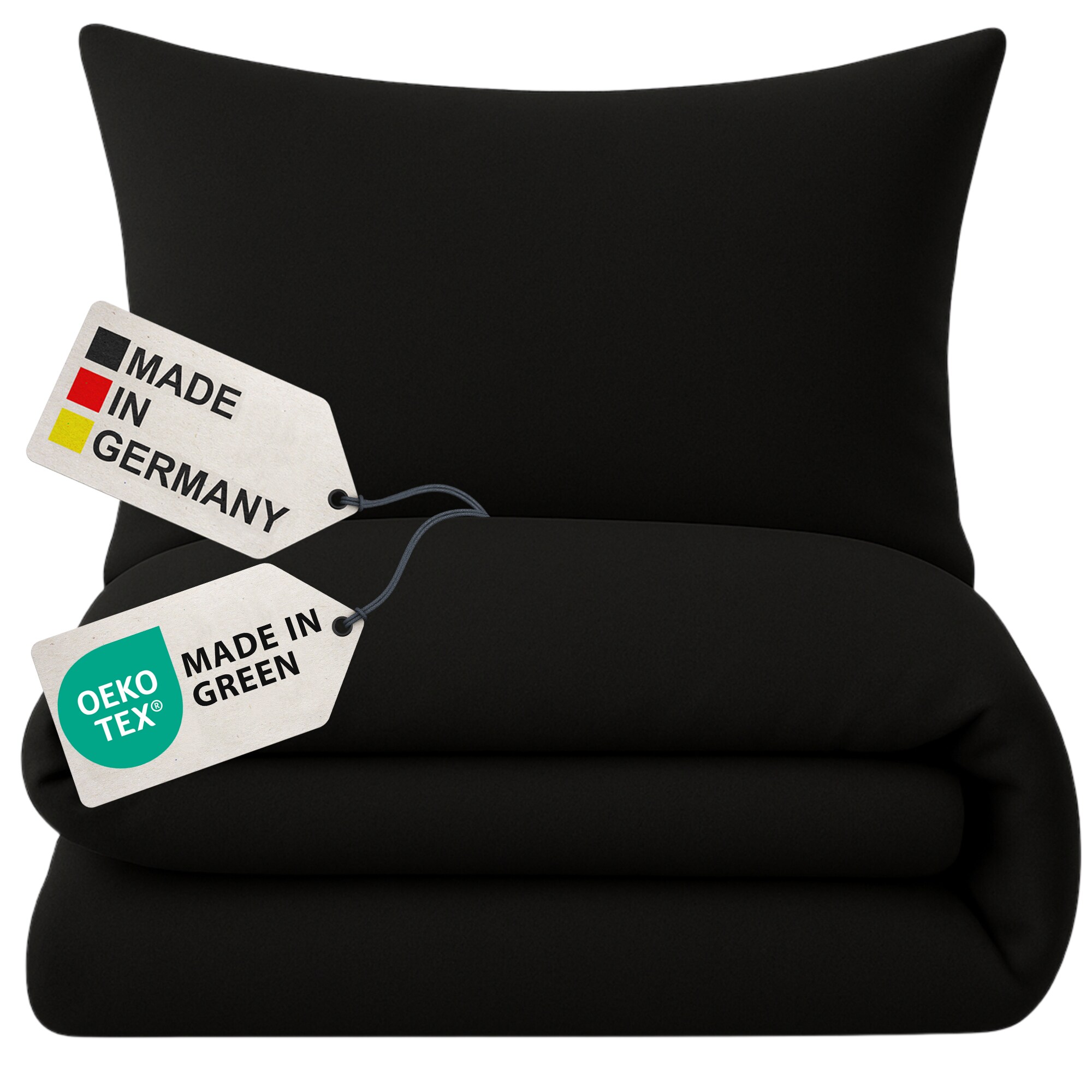 NYVI Biber Winter Bettw&auml;sche Deluxe mit Rei&szlig;verschluss - Flauschige Bettgarnitur, 100% Baumwolle, 145g/m&sup2;, Einlaufschutz Farbe:Schwarz;Gr&ouml;&szlig;e:155x220 cm 