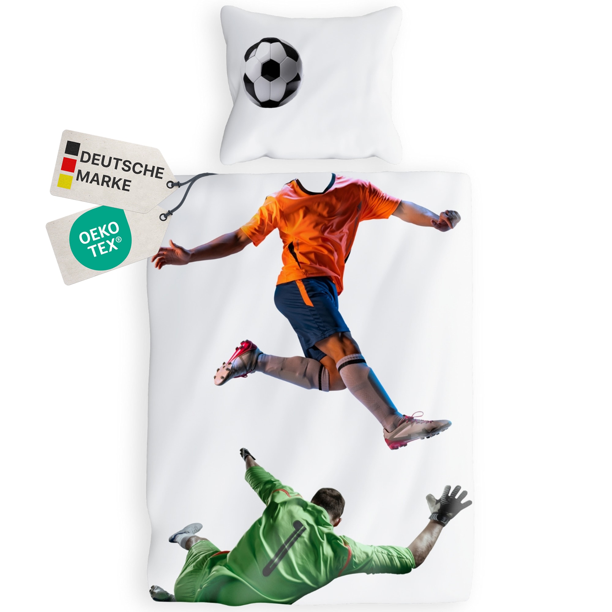 NYVI Renforce Kinderbettw&auml;sche Deluxe aus 100% Baumwolle magischer Druck - Kindergesicht erg&auml;nzt Muster, Rei&szlig;verschluss Gr&ouml;&szlig;e:135x200 cm;Farbe:Fu&szlig;ball 