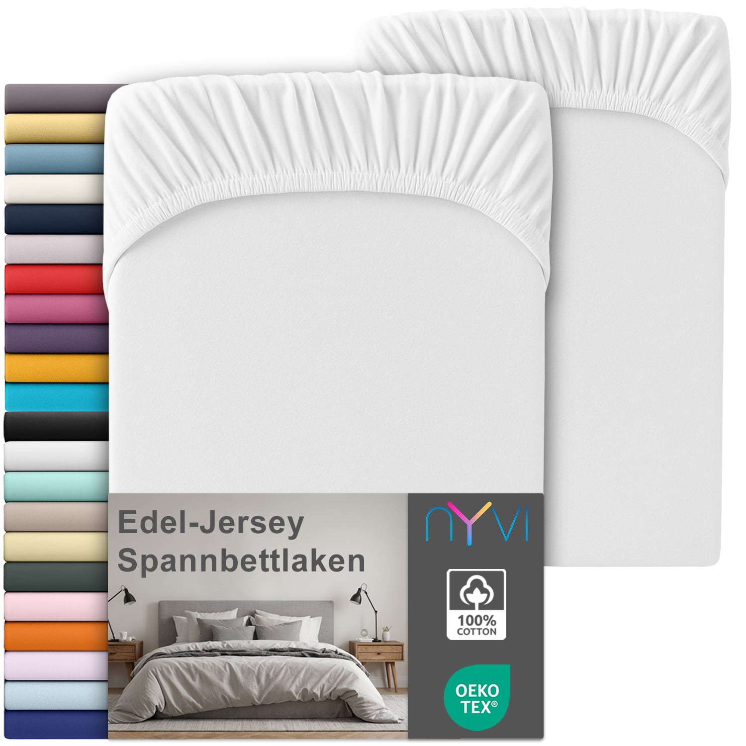 NYVI Edel Jersey Spannbettlaken Deluxe f&uuml;r Matratzen bis 25 cm Stegh&ouml;he - 100% Baumwolle supergek&auml;mmt, 140g/m&sup2;, Rundumgummizug Farbe:Wei&szlig;;Gr&ouml;&szlig;e:180-200 x 200 cm (2er Set) 