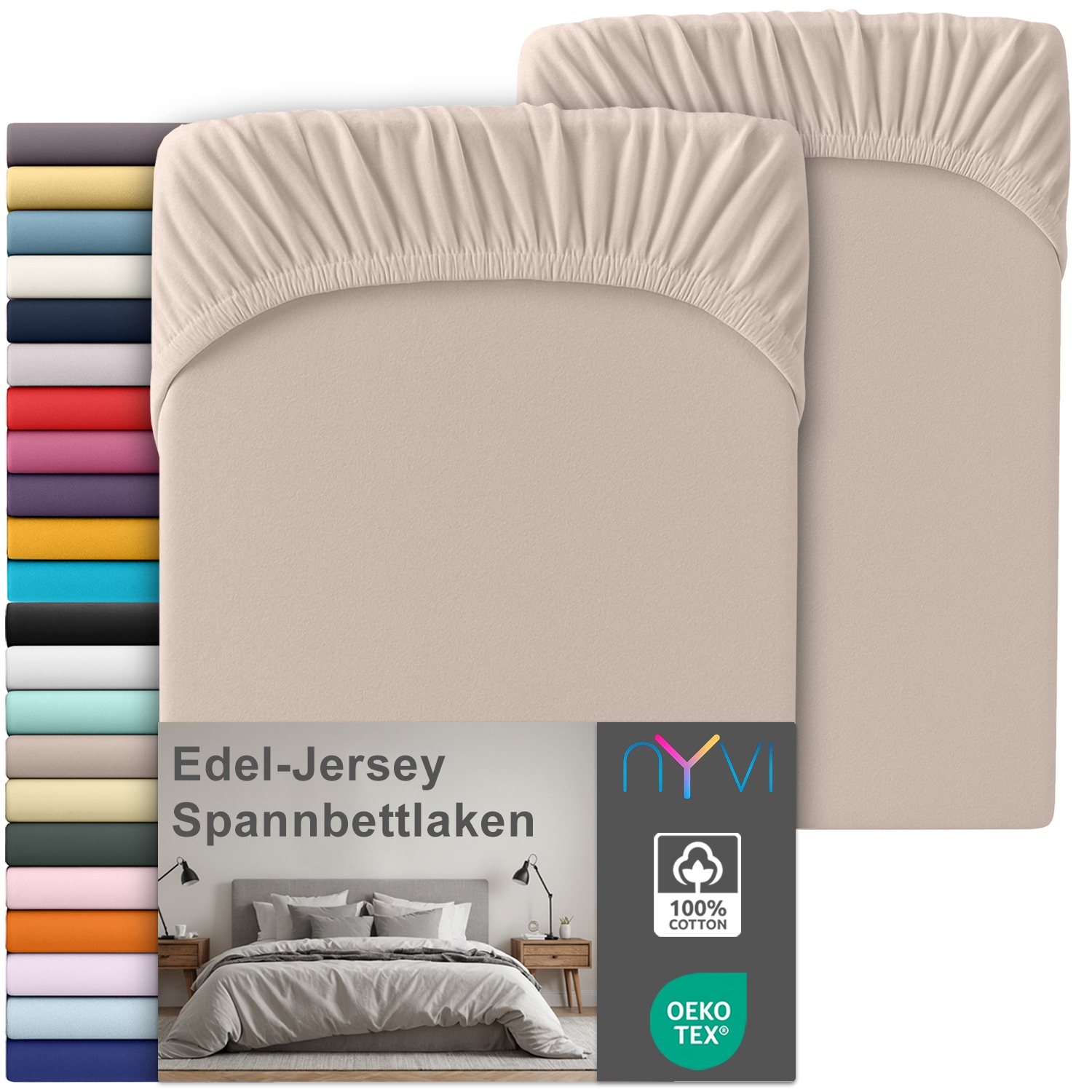 NYVI Edel Jersey Spannbettlaken Deluxe f&uuml;r Matratzen bis 25 cm Stegh&ouml;he - 100% Baumwolle supergek&auml;mmt, 140g/m&sup2;, Rundumgummizug Farbe:Basalt;Gr&ouml;&szlig;e:90-100 x 200 cm (2er Set) 