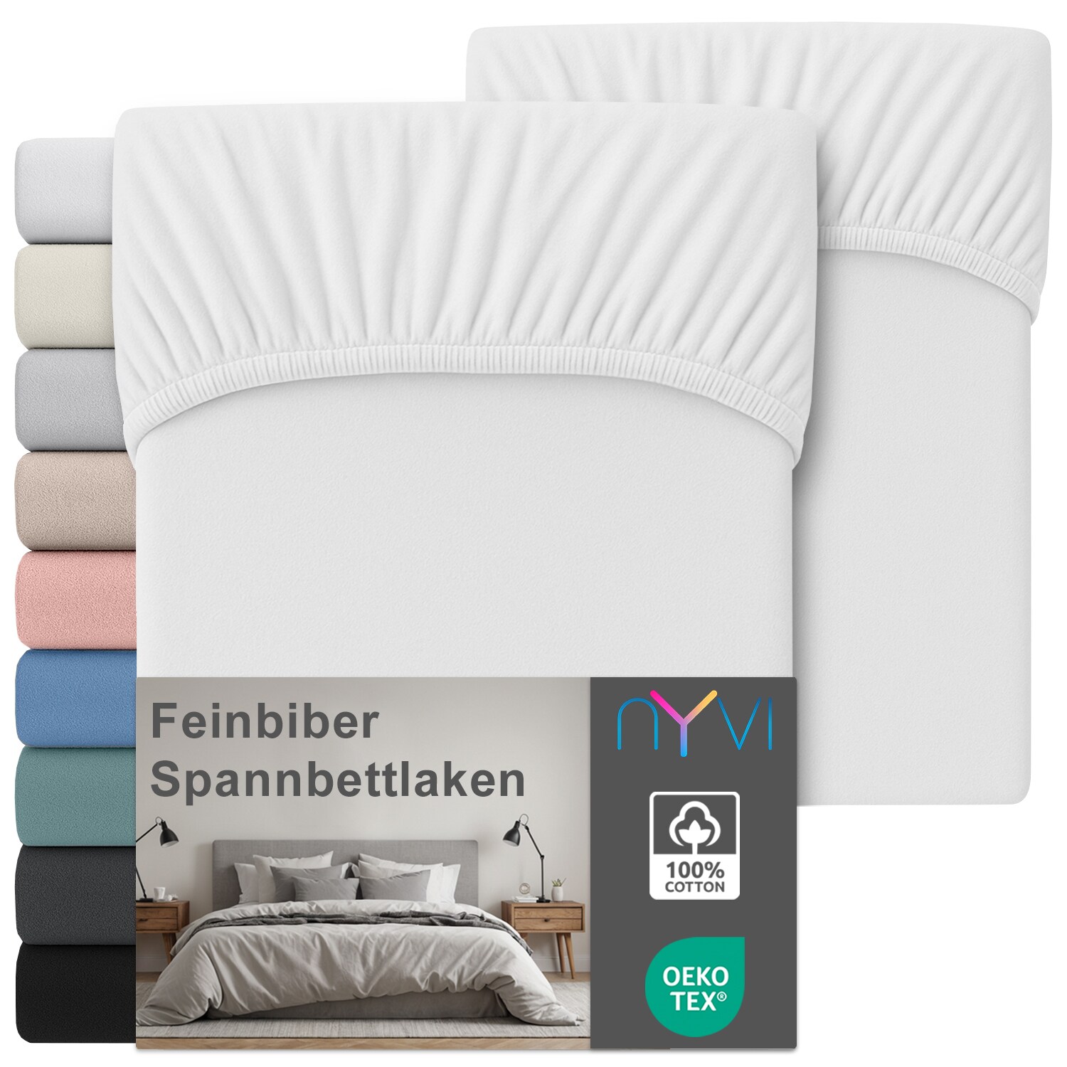NYVI Feinbiber Spannbettlaken Deluxe f&uuml;r Matratzen bis 25 cm Stegh&ouml;he - Extra Warm & Weich, 100% Baumwolle, B&uuml;gelfrei, Vorgekrumpft Farbe:Wei&szlig;;Gr&ouml;&szlig;e:200x200 cm (2er Set) 