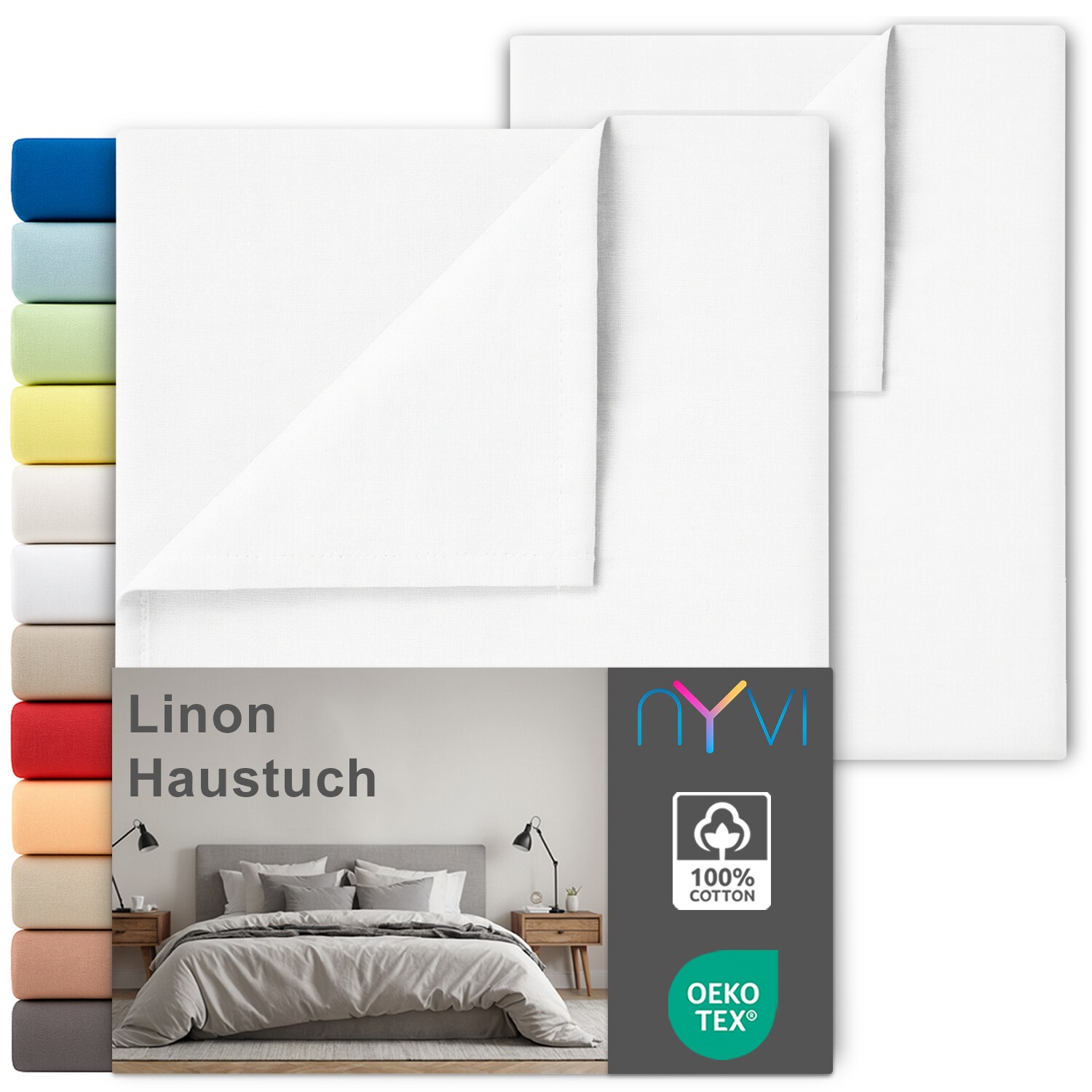 NYVI Linon Deluxe Bettlaken ohne Gummizug aus 100% atmungsaktiver Baumwolle - Betttuch auch als Sommerdecke nutzbar Farbe:Wei&szlig;;Gr&ouml;&szlig;e:240x260 cm (2er Set) 