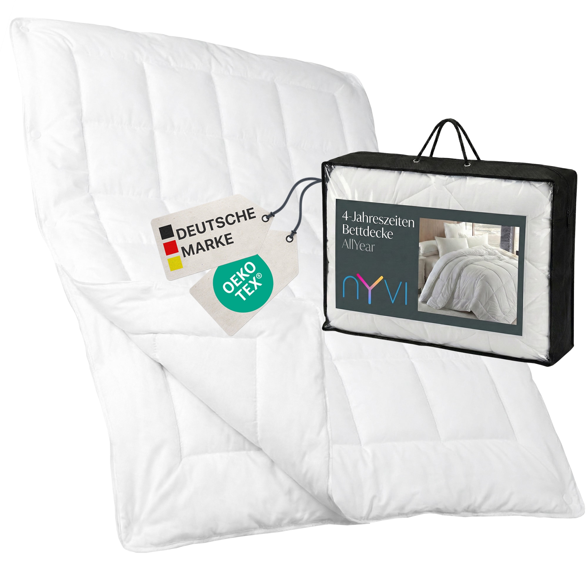 NYVI 4-Jahreszeiten Bettdecke DreamScience AllYear - Sommerdecke und &Uuml;bergangsdecke mit Druckkn&ouml;pfen ergeben warme Winterdecke - Ganzjahresdecke - Waschbar Gr&ouml;&szlig;e:155x220 cm;Anzahl:2 