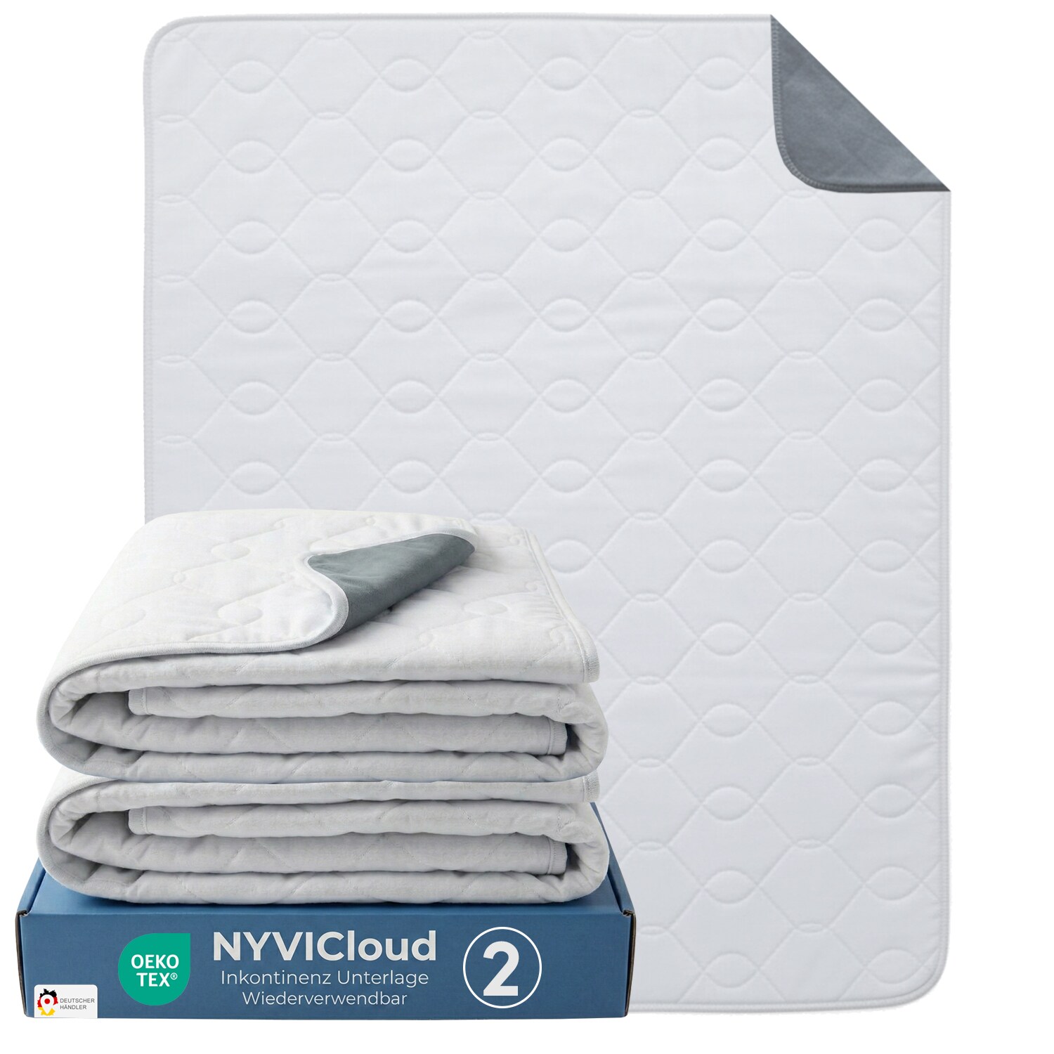 NYVI Inkontinenzunterlage NYVICare 75x90 cm - wiederverwendbare Inkontinenzauflage - Bei 95&deg;C waschbar kochfest, wasserdichter Matratzenschutz Anzahl:2;Gr&ouml;&szlig;e:75x90 cm 