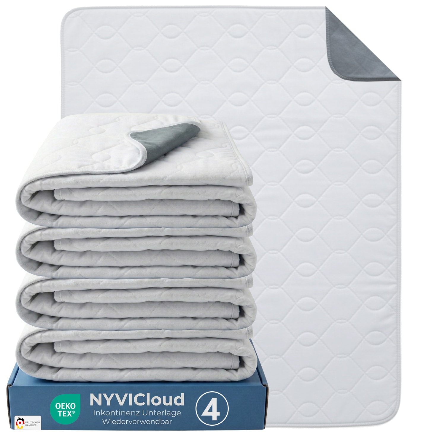 NYVI Inkontinenzunterlage NYVICare 75x90 cm - wiederverwendbare Inkontinenzauflage - Bei 95&deg;C waschbar kochfest, wasserdichter Matratzenschutz Anzahl:4;Gr&ouml;&szlig;e:75x90 cm 