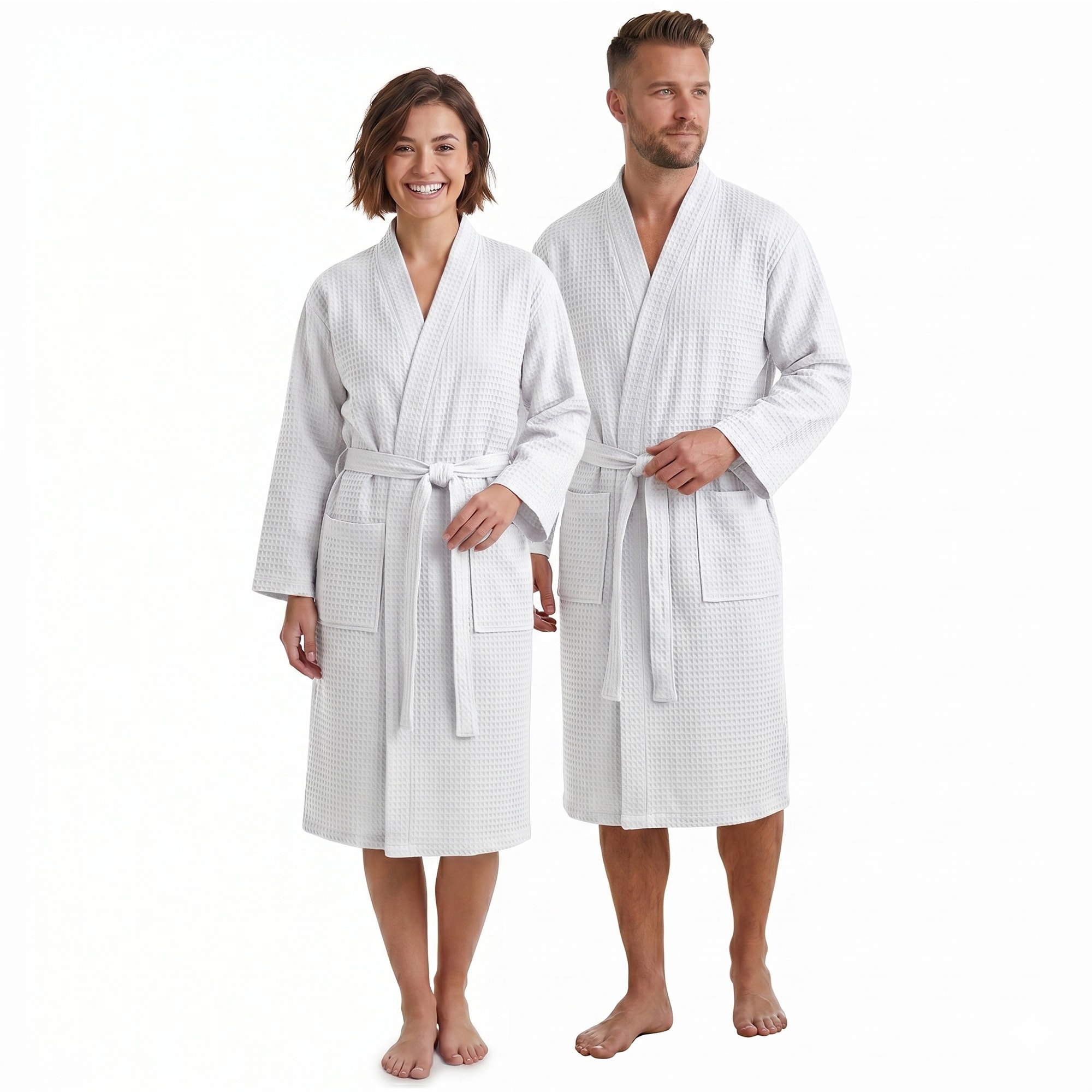 NYVI Bademantel NYVISpa Waffelpique - Unisex Saunamantel f&uuml;r Damen & Herren aus 100% Baumwolle - luftig leichter & atmungsaktiv Farbe:Wei&szlig;;Gr&ouml;&szlig;e:L 