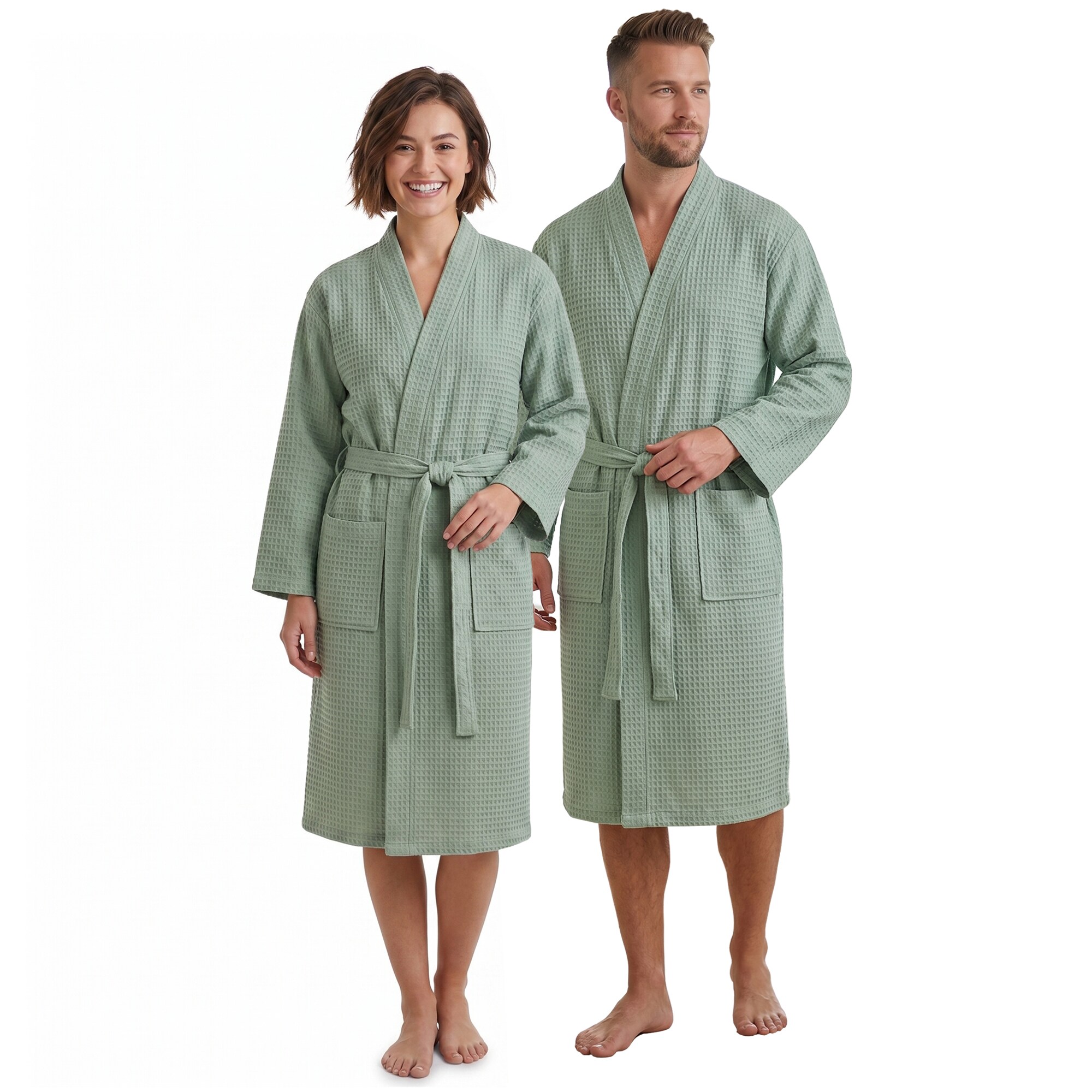 NYVI Bademantel NYVISpa Waffelpique - Unisex Saunamantel f&uuml;r Damen & Herren aus 100% Baumwolle - luftig leichter & atmungsaktiv Gr&ouml;&szlig;e:M;Farbe:Mintgr&uuml;n 