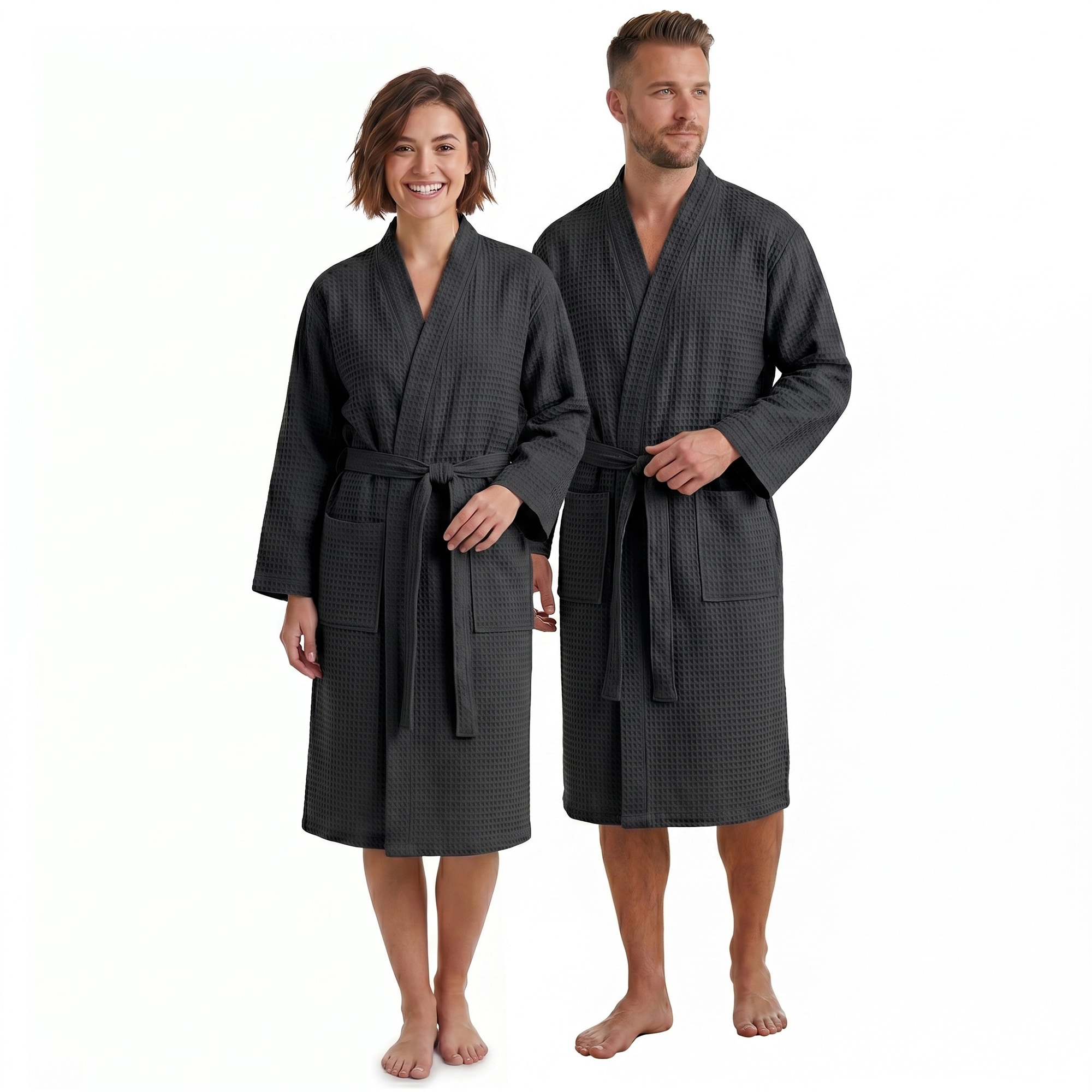 NYVI Bademantel NYVISpa Waffelpique - Unisex Saunamantel f&uuml;r Damen & Herren aus 100% Baumwolle - luftig leichter & atmungsaktiv Farbe:Schwarz;Gr&ouml;&szlig;e:L 