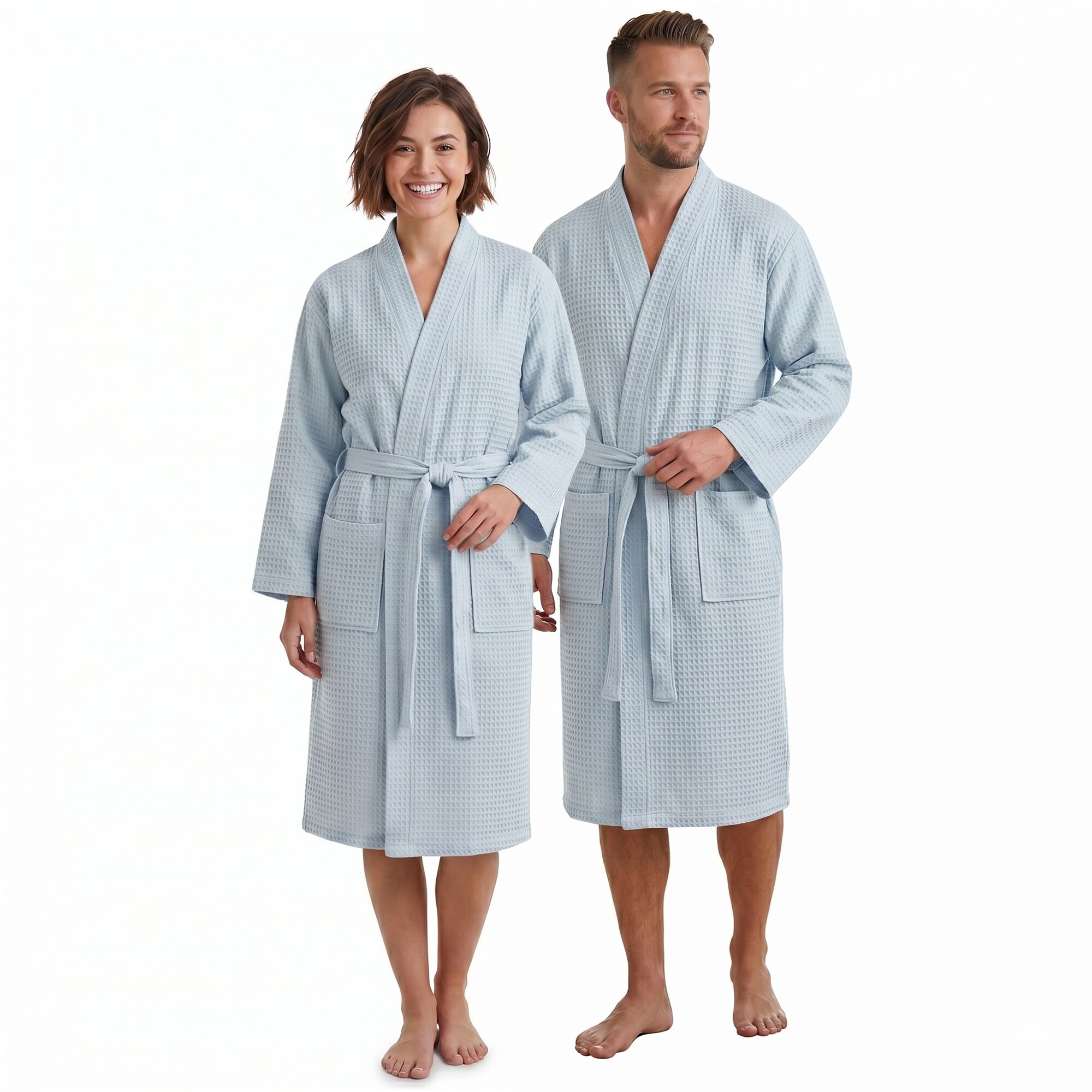 NYVI Bademantel NYVISpa Waffelpique - Unisex Saunamantel f&uuml;r Damen & Herren aus 100% Baumwolle - luftig leichter & atmungsaktiv Gr&ouml;&szlig;e:XL;Farbe:Hellblau 